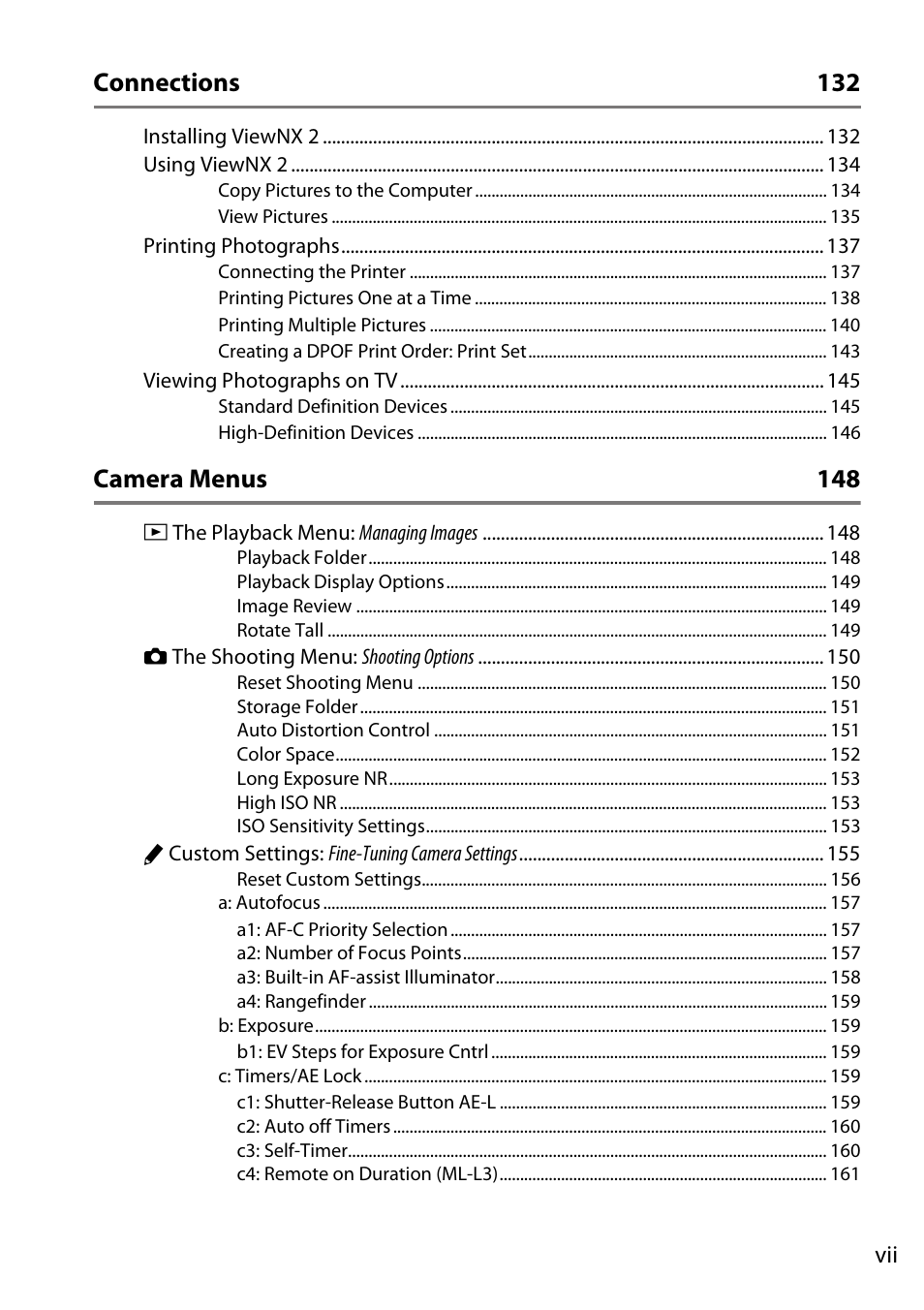 Connections 132, Camera menus 148 | Nikon D5200 User Manual | Page 9 / 264