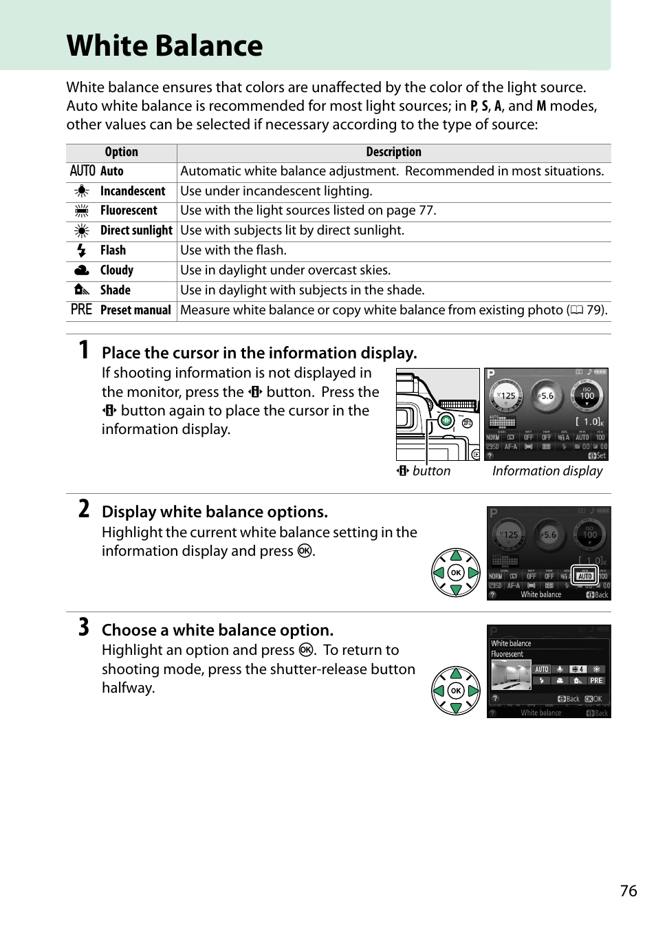 White balance | Nikon D5200 User Manual | Page 93 / 264