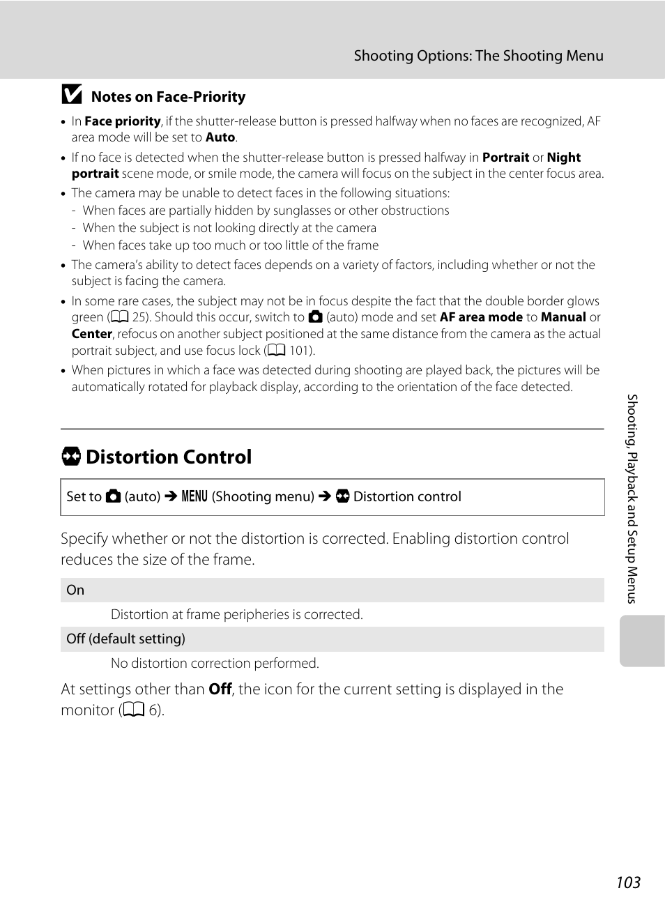 Distortion control, Q distortion control, A 103 | Nikon S220 - S225 User Manual | Page 115 / 164