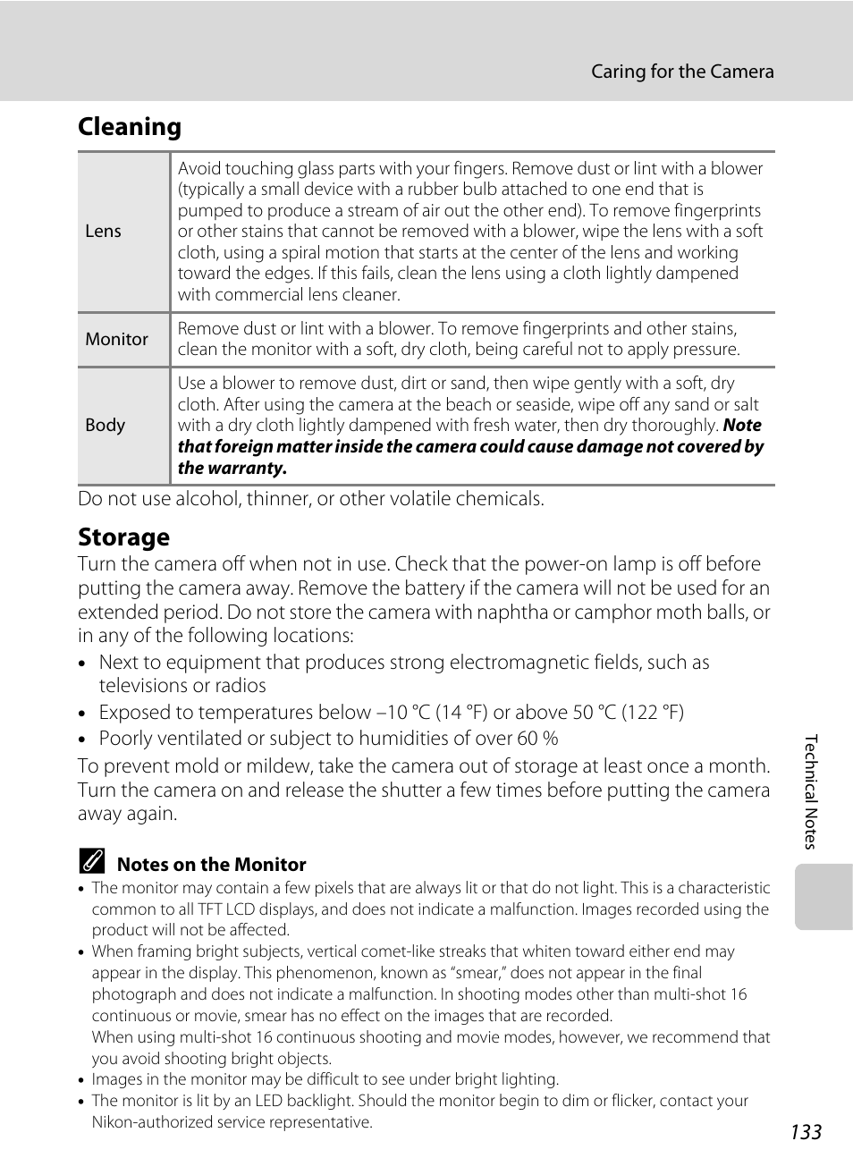 Cleaning, Storage, Cleaning storage | Nikon S220 - S225 User Manual | Page 145 / 164