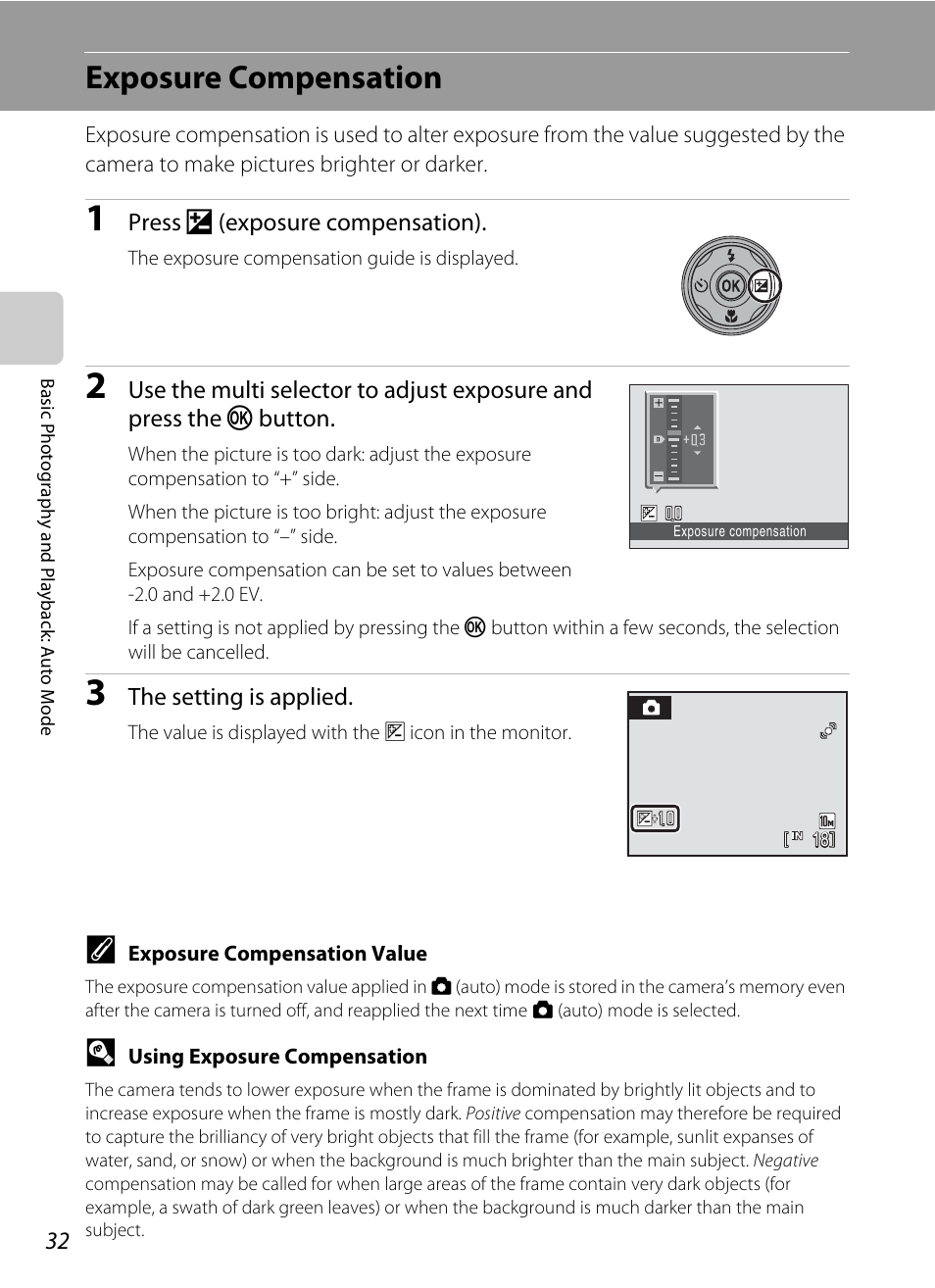 Exposure compensation, A 32) gu, A 32) can | Nikon S220 - S225 User Manual | Page 44 / 164