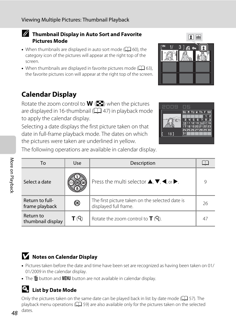 Calendar display, A 48) | Nikon S220 - S225 User Manual | Page 60 / 164