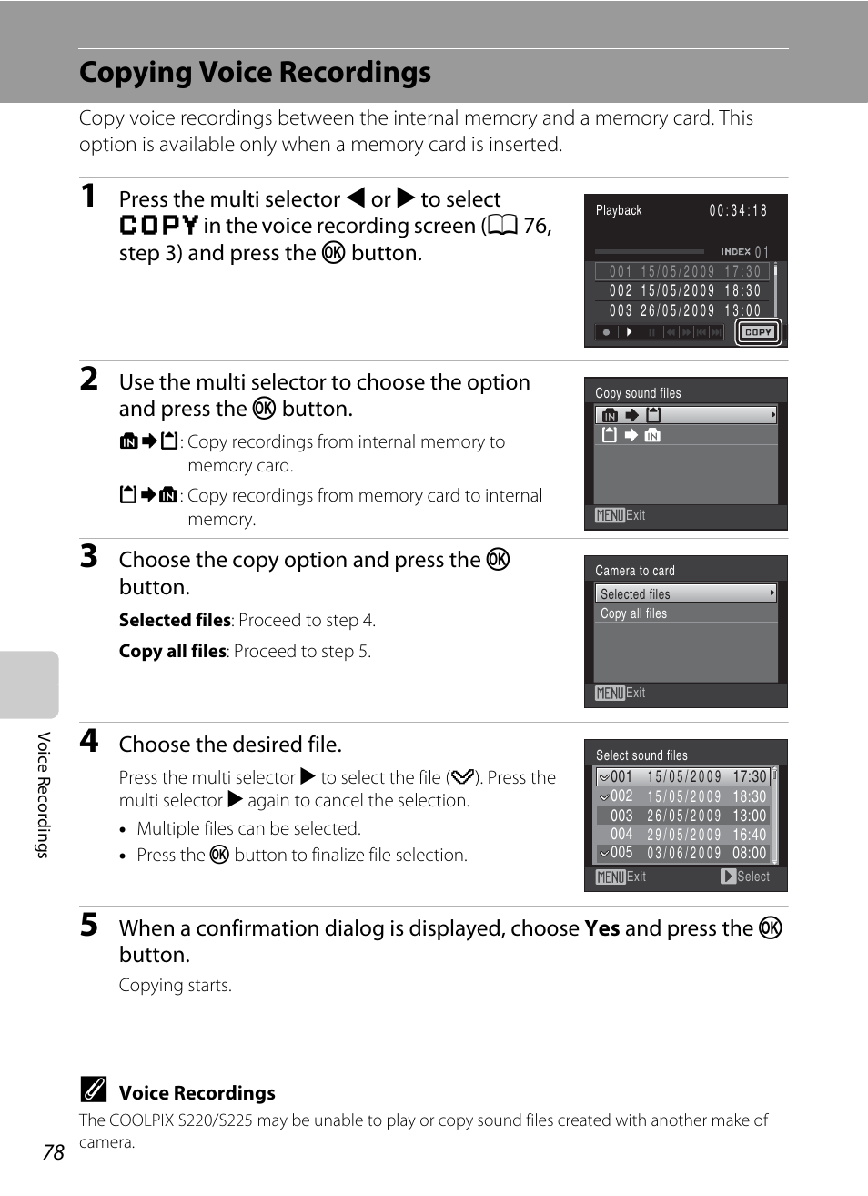 Copying voice recordings | Nikon S220 - S225 User Manual | Page 90 / 164