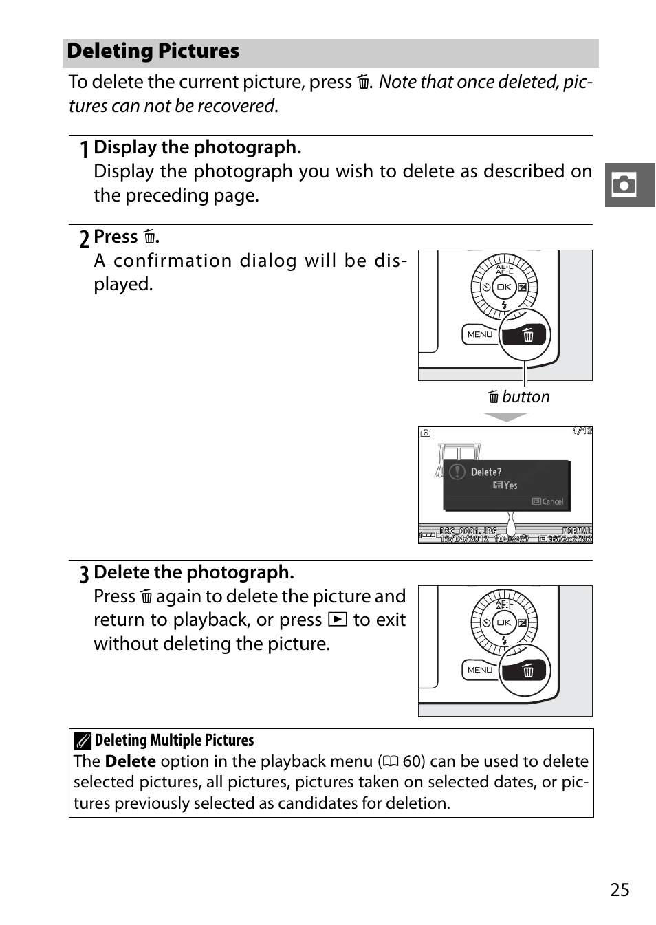 Deleting pictures | Nikon J2 User Manual | Page 27 / 96