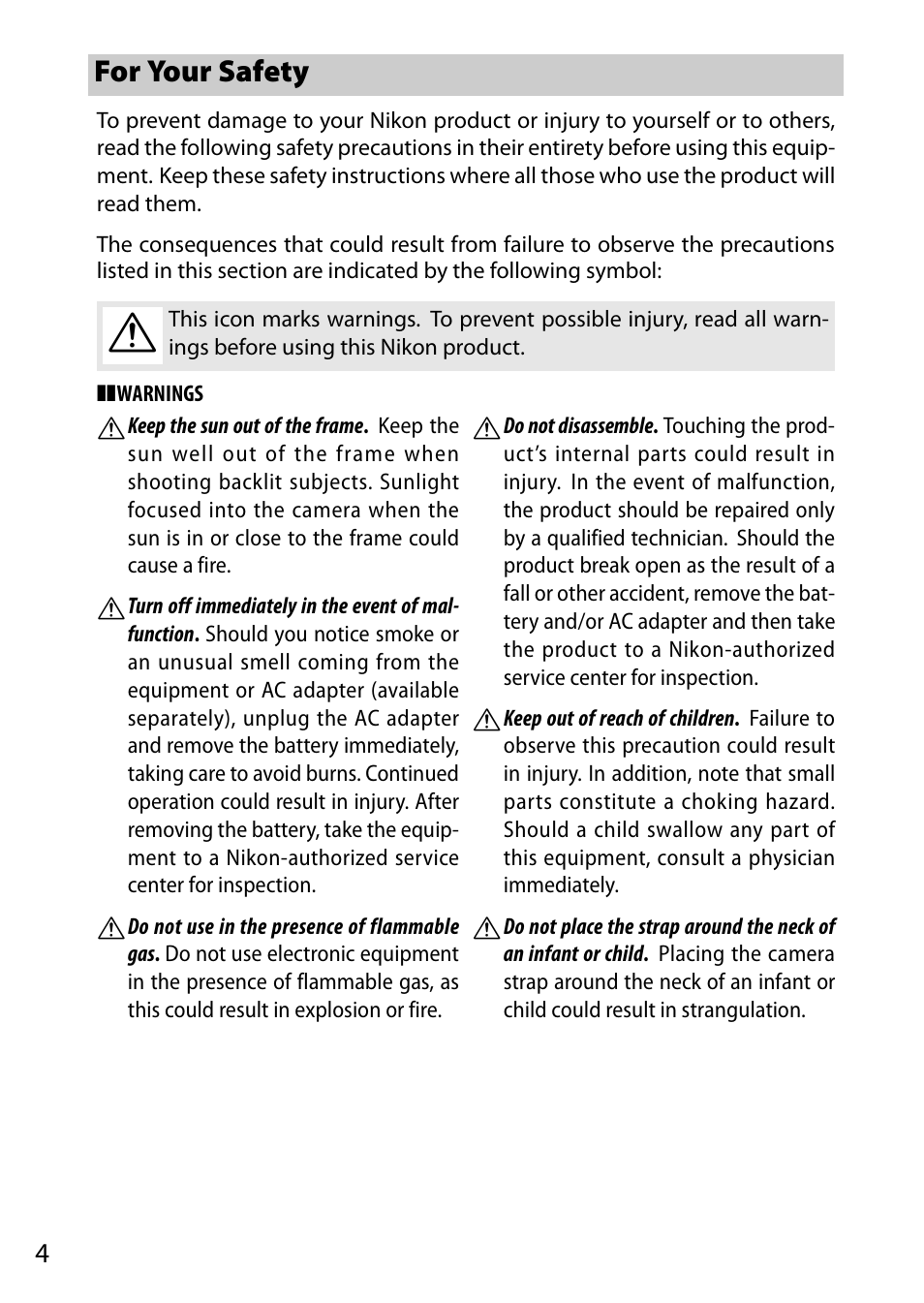 For your safety | Nikon J2 User Manual | Page 6 / 96