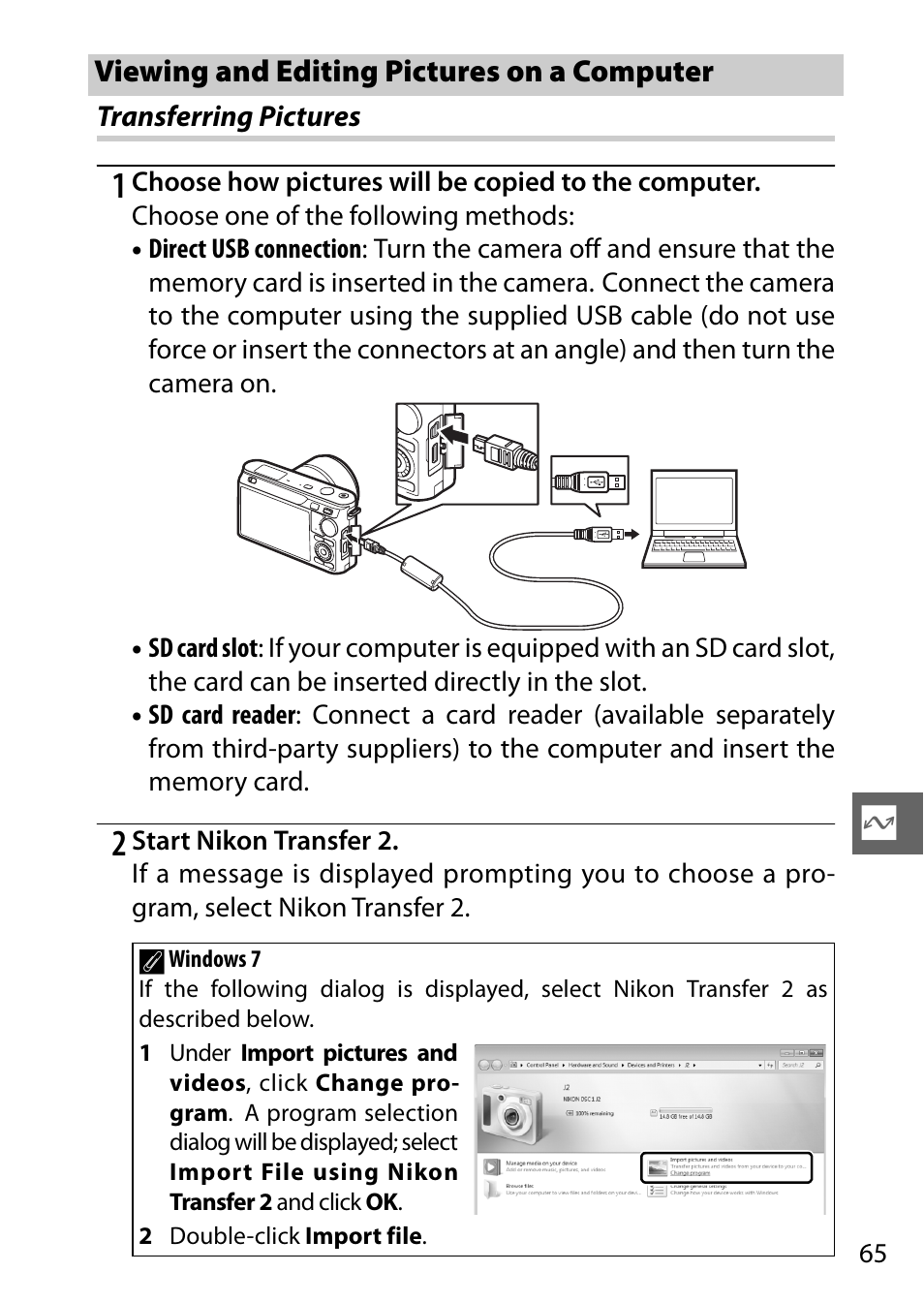 Viewing and editing pictures on a computer | Nikon J2 User Manual | Page 67 / 96