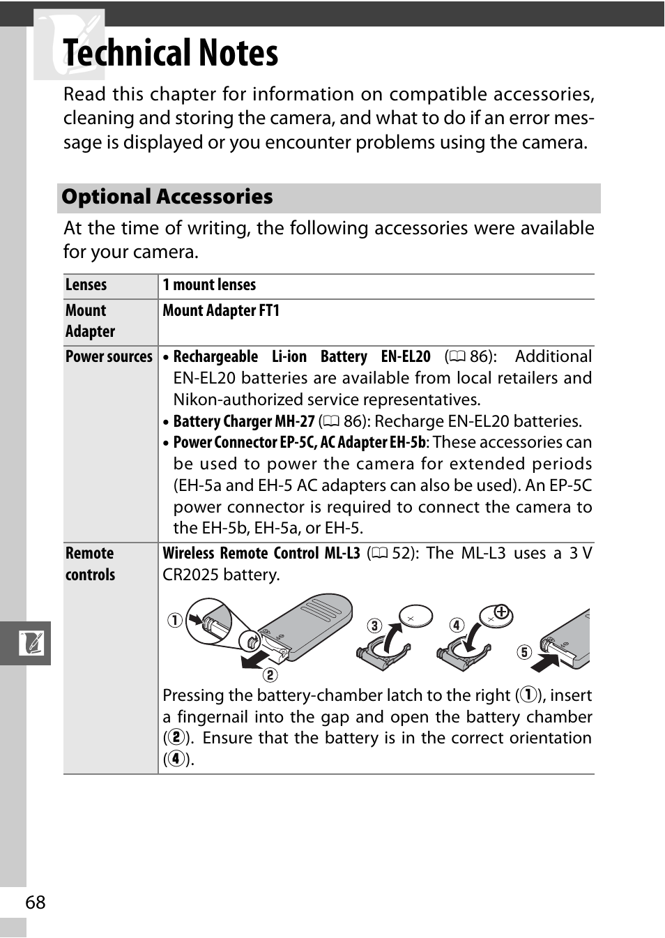 Technical notes, Optional accessories | Nikon J2 User Manual | Page 70 / 96