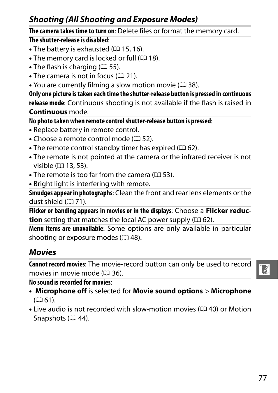 Shooting (all shooting and exposure modes) movies | Nikon J2 User Manual | Page 79 / 96