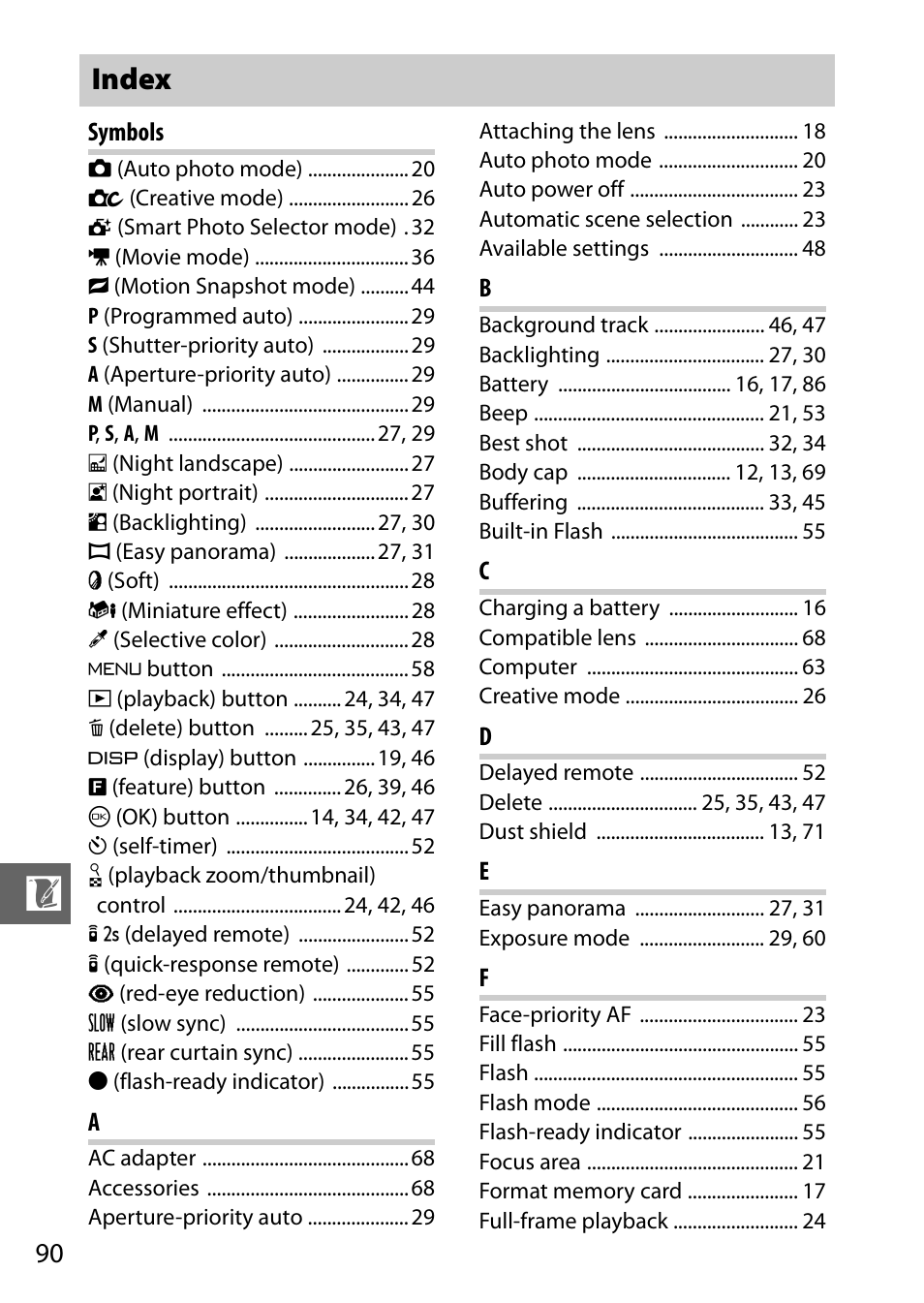 Index | Nikon J2 User Manual | Page 92 / 96