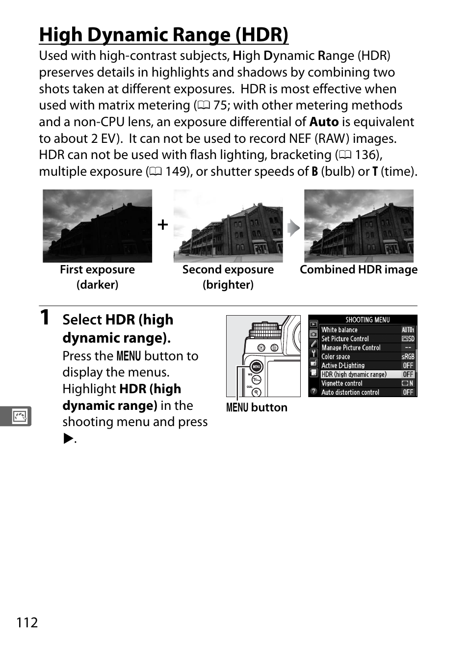 High dynamic range (hdr) | Nikon Df User Manual | Page 132 / 396