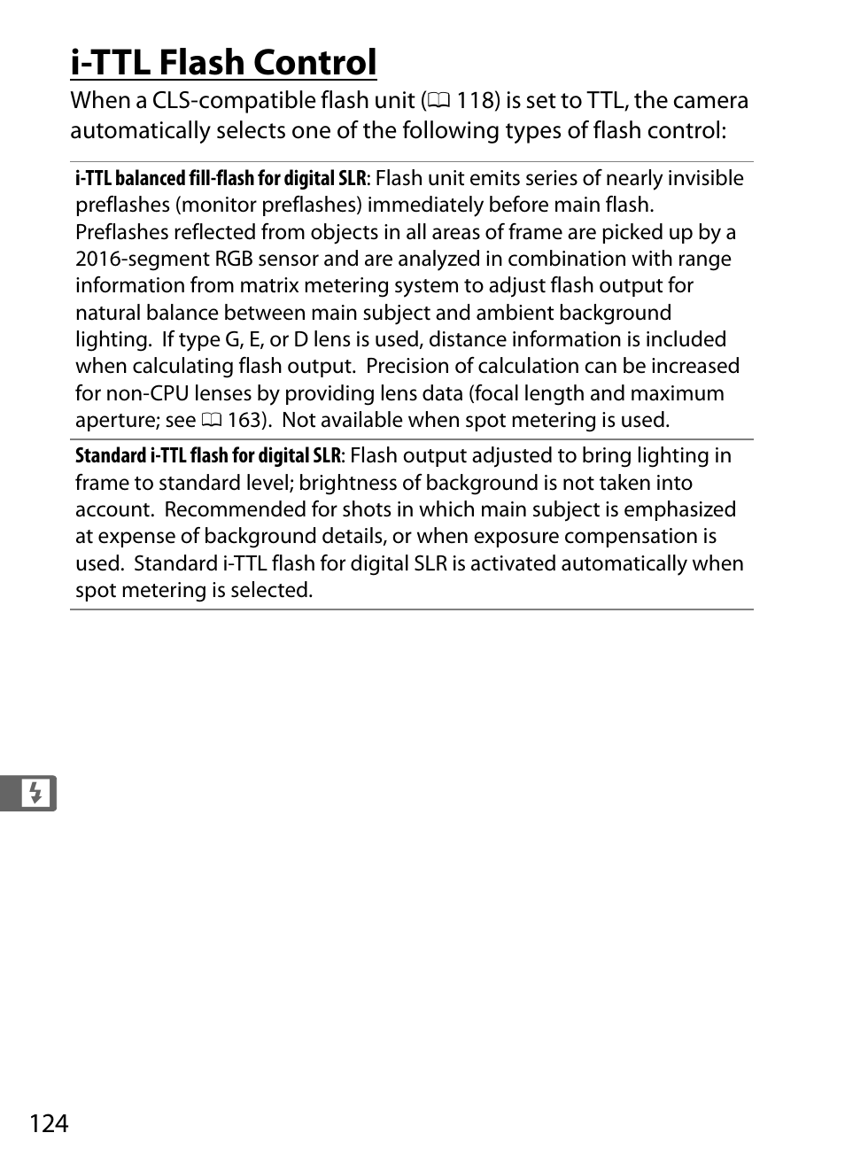 I-ttl flash control | Nikon Df User Manual | Page 144 / 396