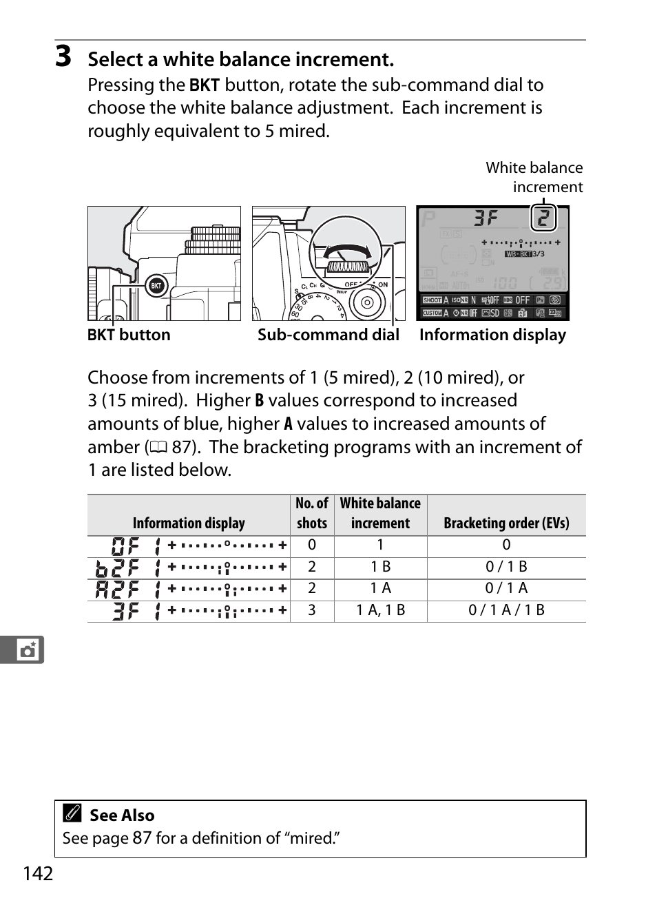 Select a white balance increment | Nikon Df User Manual | Page 162 / 396