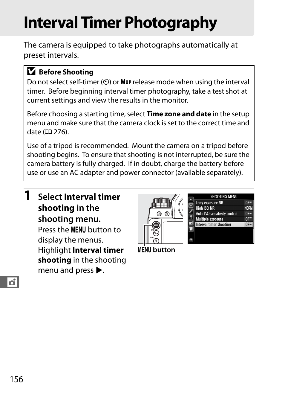 Interval timer photography | Nikon Df User Manual | Page 176 / 396