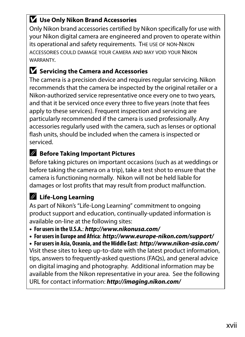 Xvii | Nikon Df User Manual | Page 19 / 396