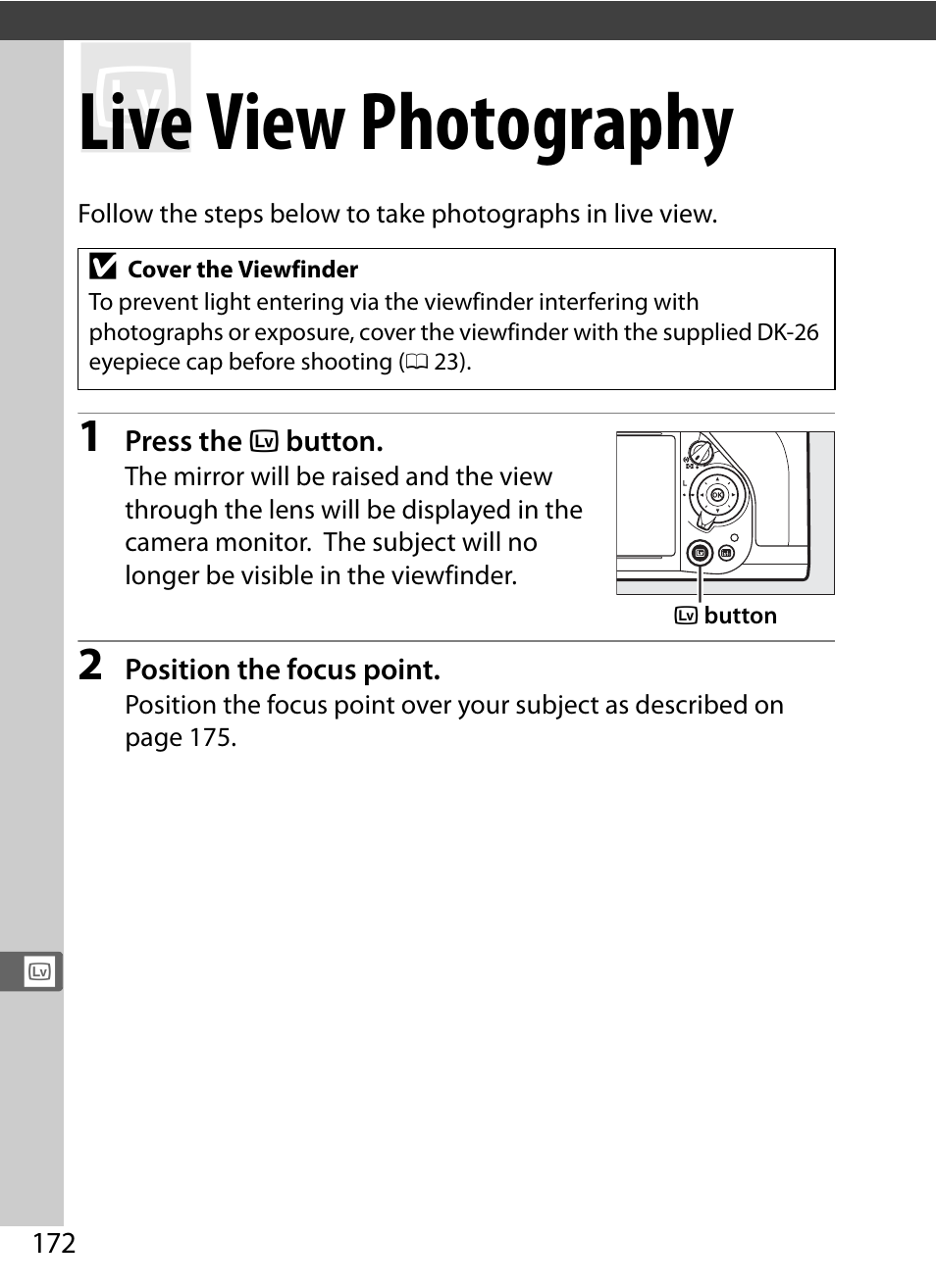 Live view photography, 0 172), whit | Nikon Df User Manual | Page 192 / 396