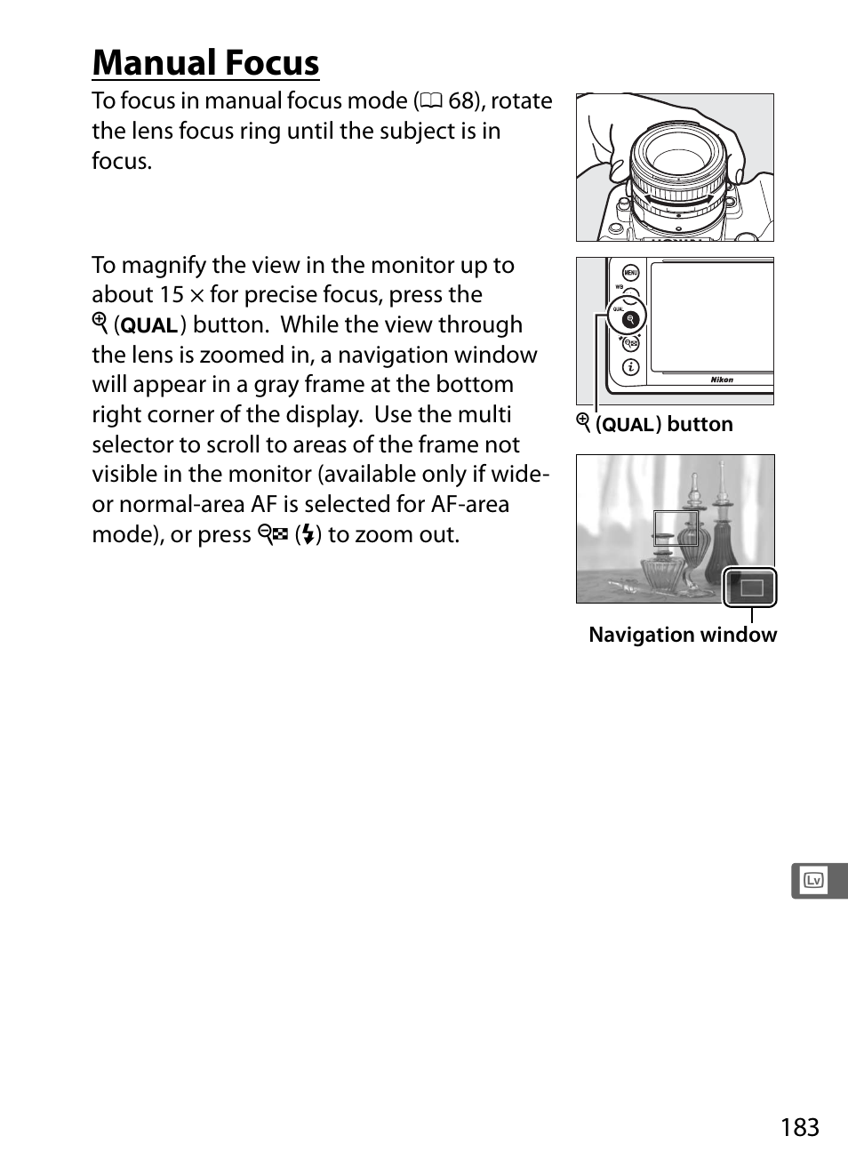 Manual focus | Nikon Df User Manual | Page 203 / 396