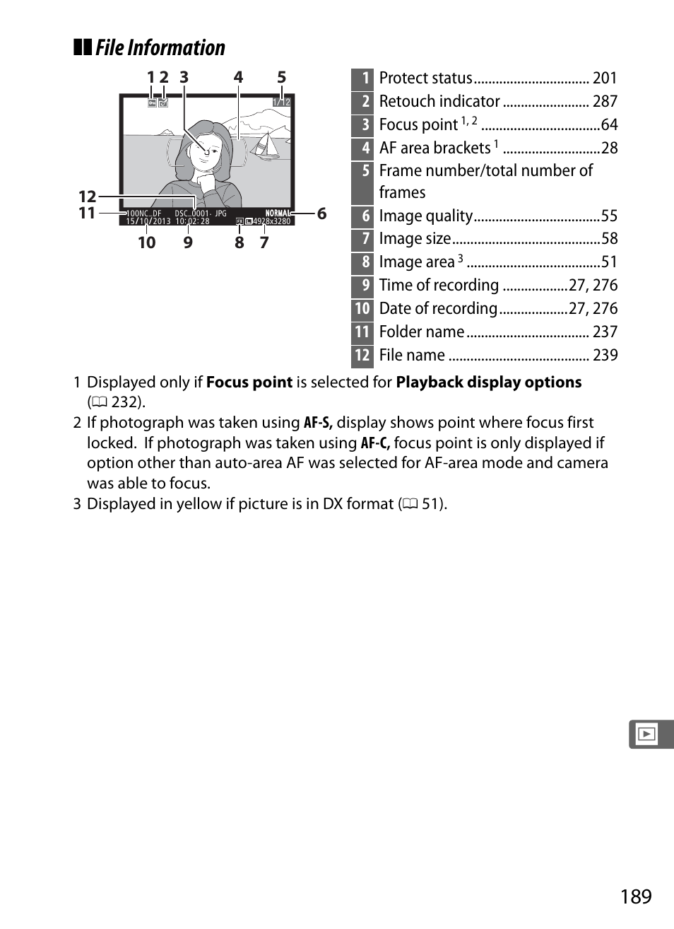 File information | Nikon Df User Manual | Page 209 / 396