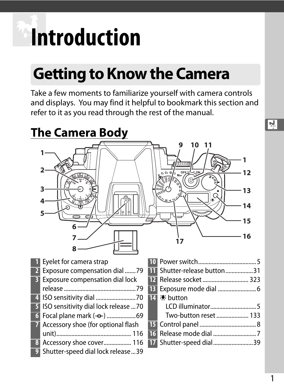 Introduction, Getting to know the camera, The camera body | Nikon Df User Manual | Page 21 / 396