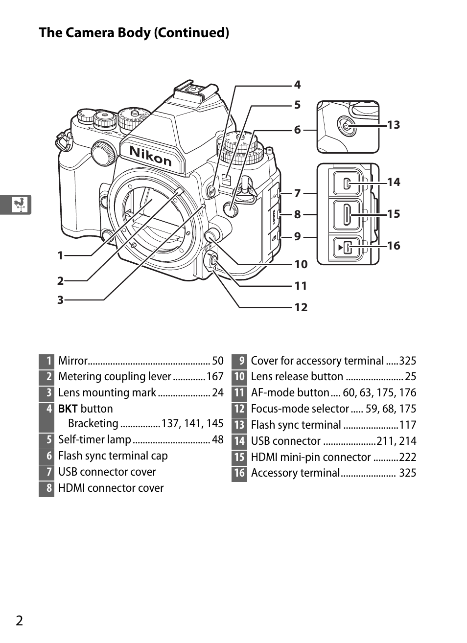 The camera body (continued) | Nikon Df User Manual | Page 22 / 396