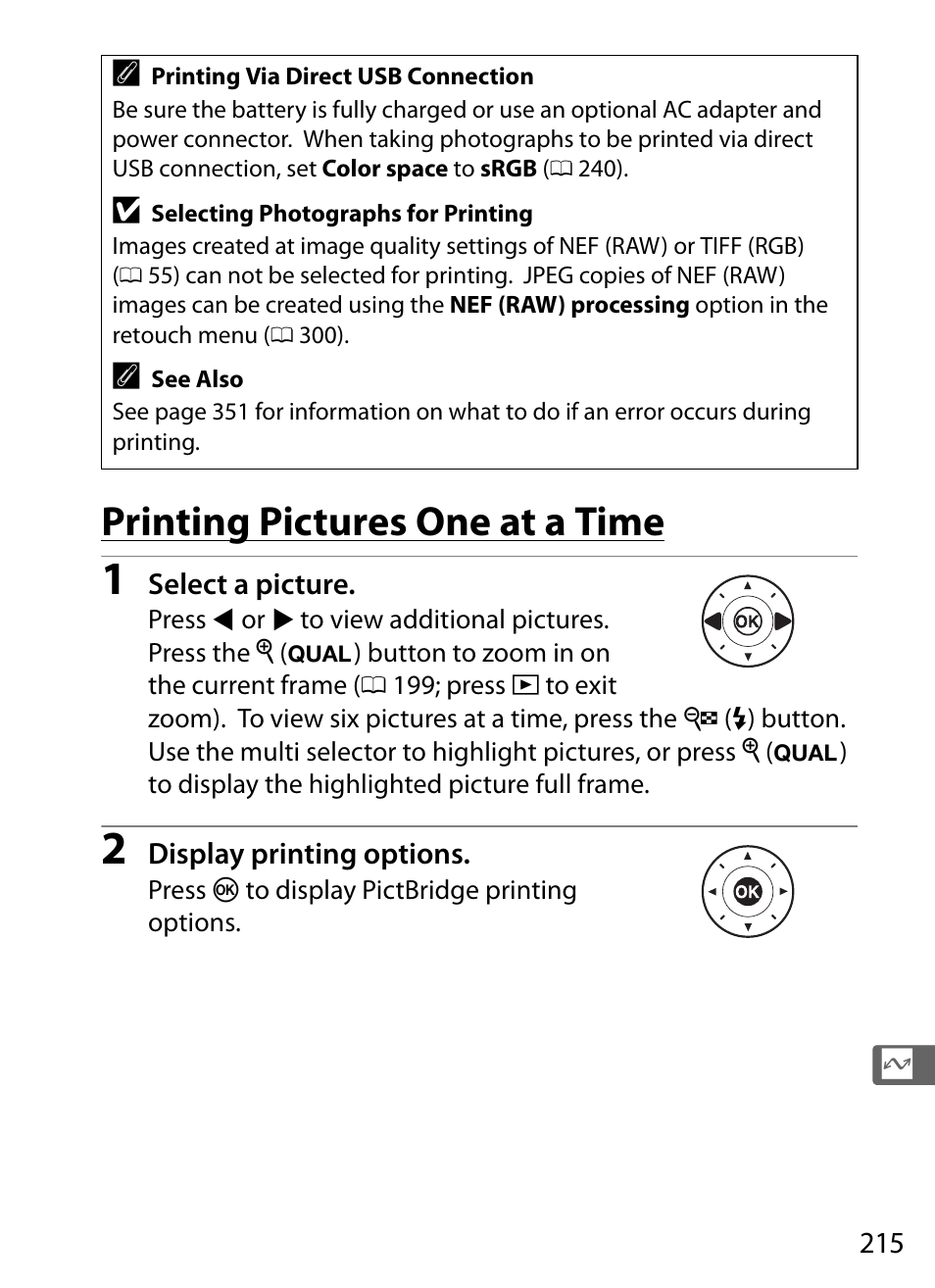 Printing pictures one at a time | Nikon Df User Manual | Page 235 / 396
