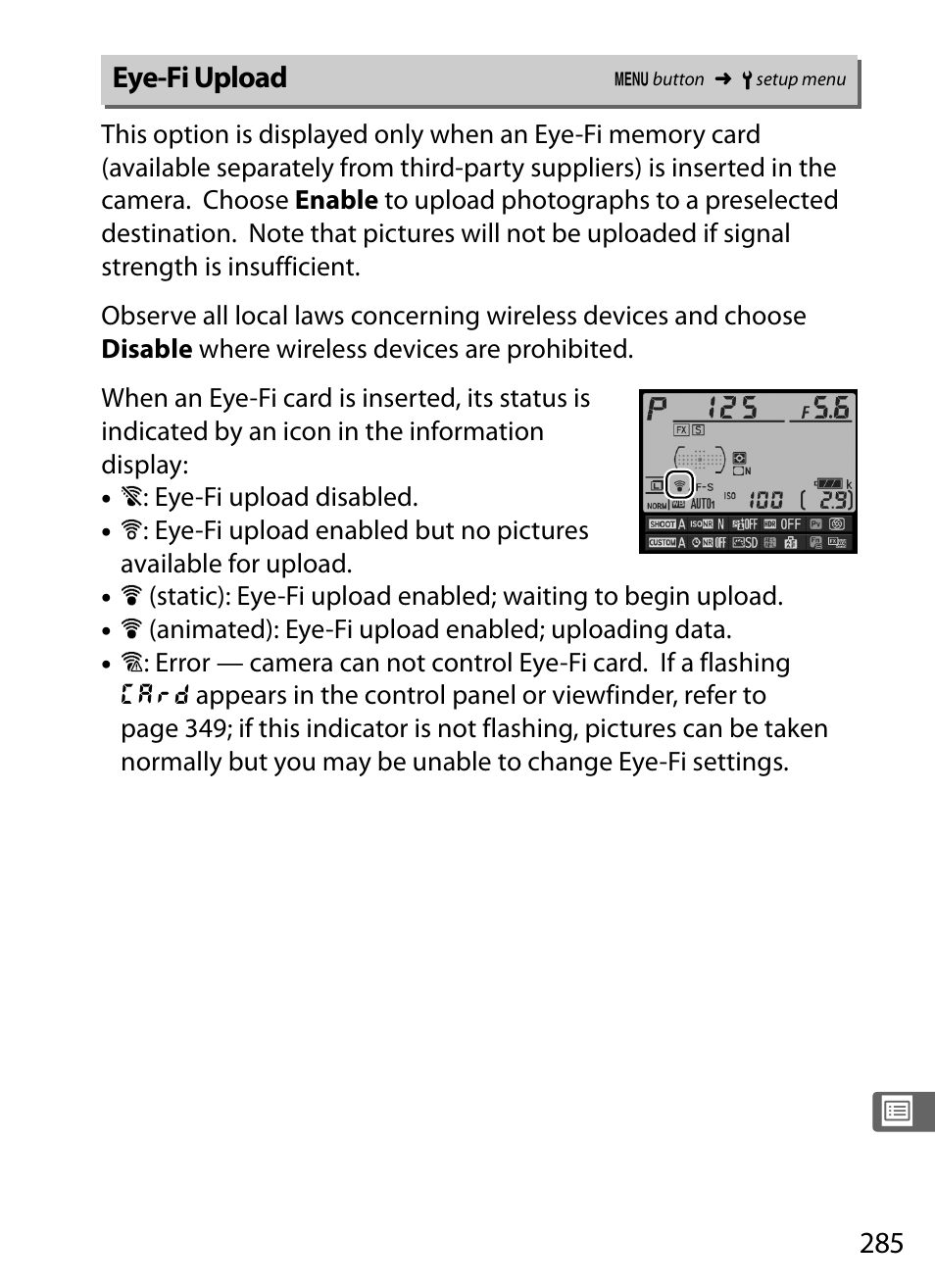 Eye-fi upload | Nikon Df User Manual | Page 305 / 396