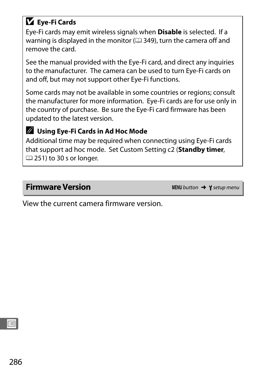 Firmware version | Nikon Df User Manual | Page 306 / 396