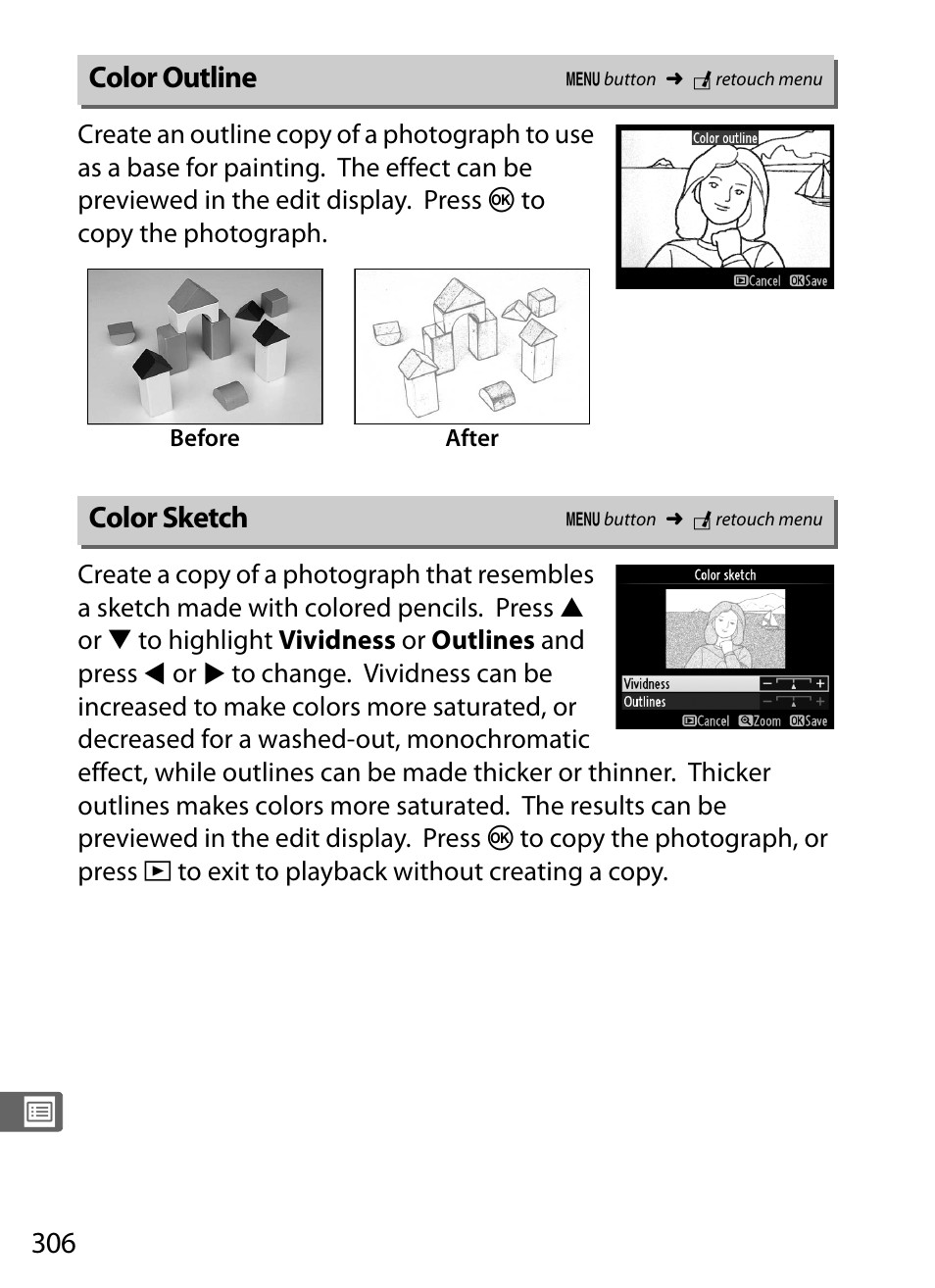 Color outline, Color sketch | Nikon Df User Manual | Page 326 / 396