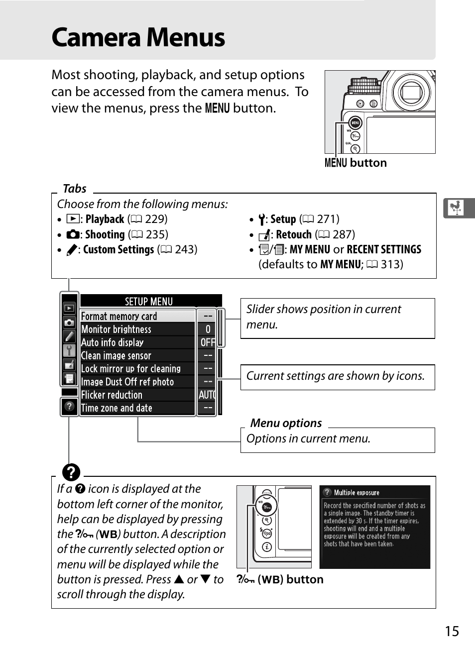Camera menus | Nikon Df User Manual | Page 35 / 396
