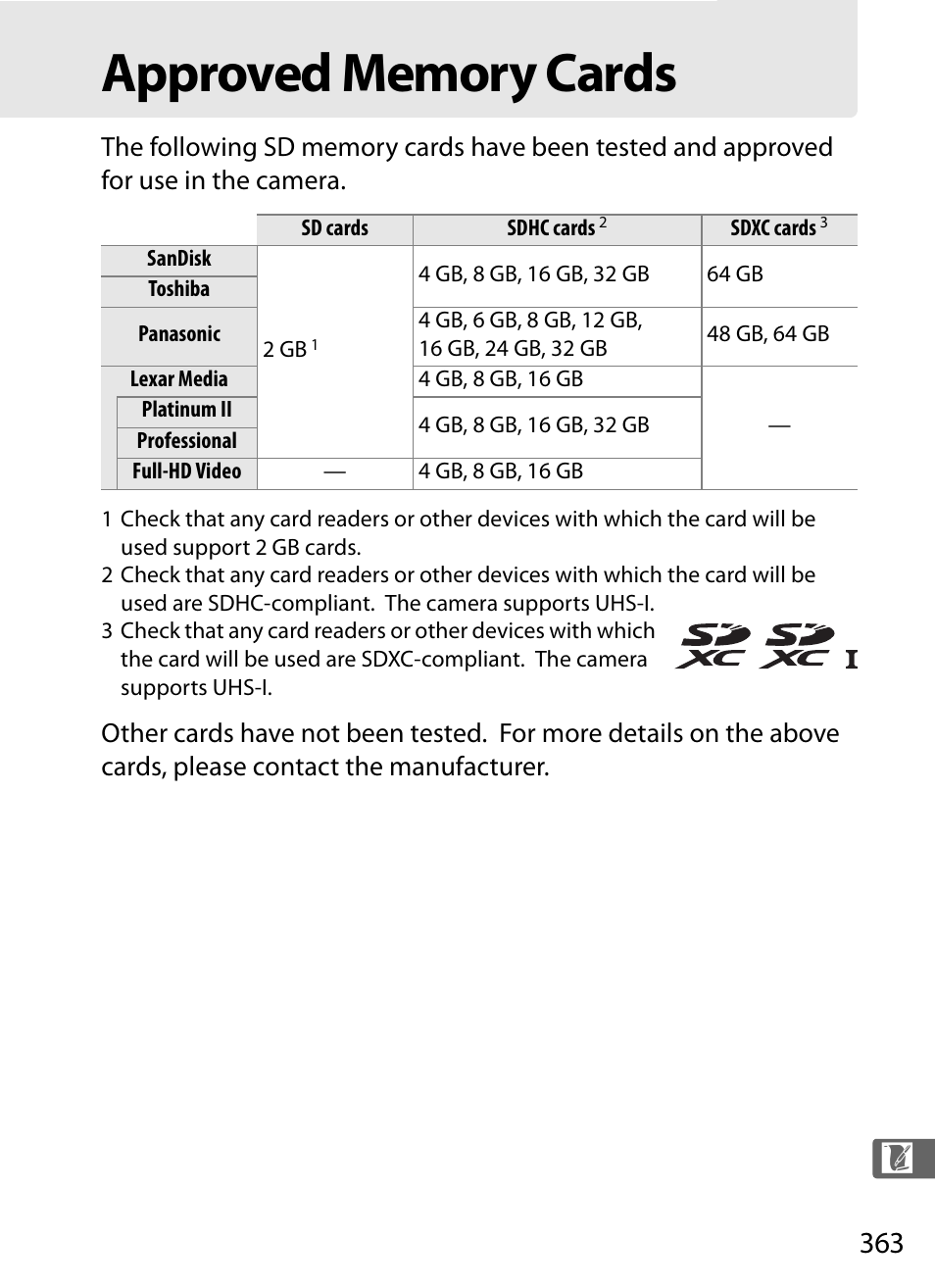 Approved memory cards | Nikon Df User Manual | Page 383 / 396
