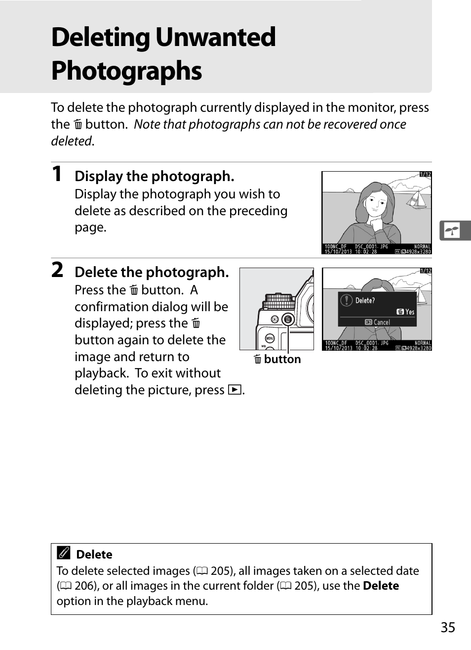 Deleting unwanted photographs | Nikon Df User Manual | Page 55 / 396