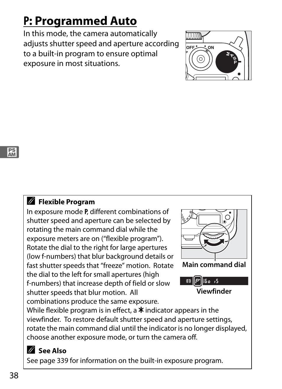 P: programmed auto, 0 38): c | Nikon Df User Manual | Page 58 / 396