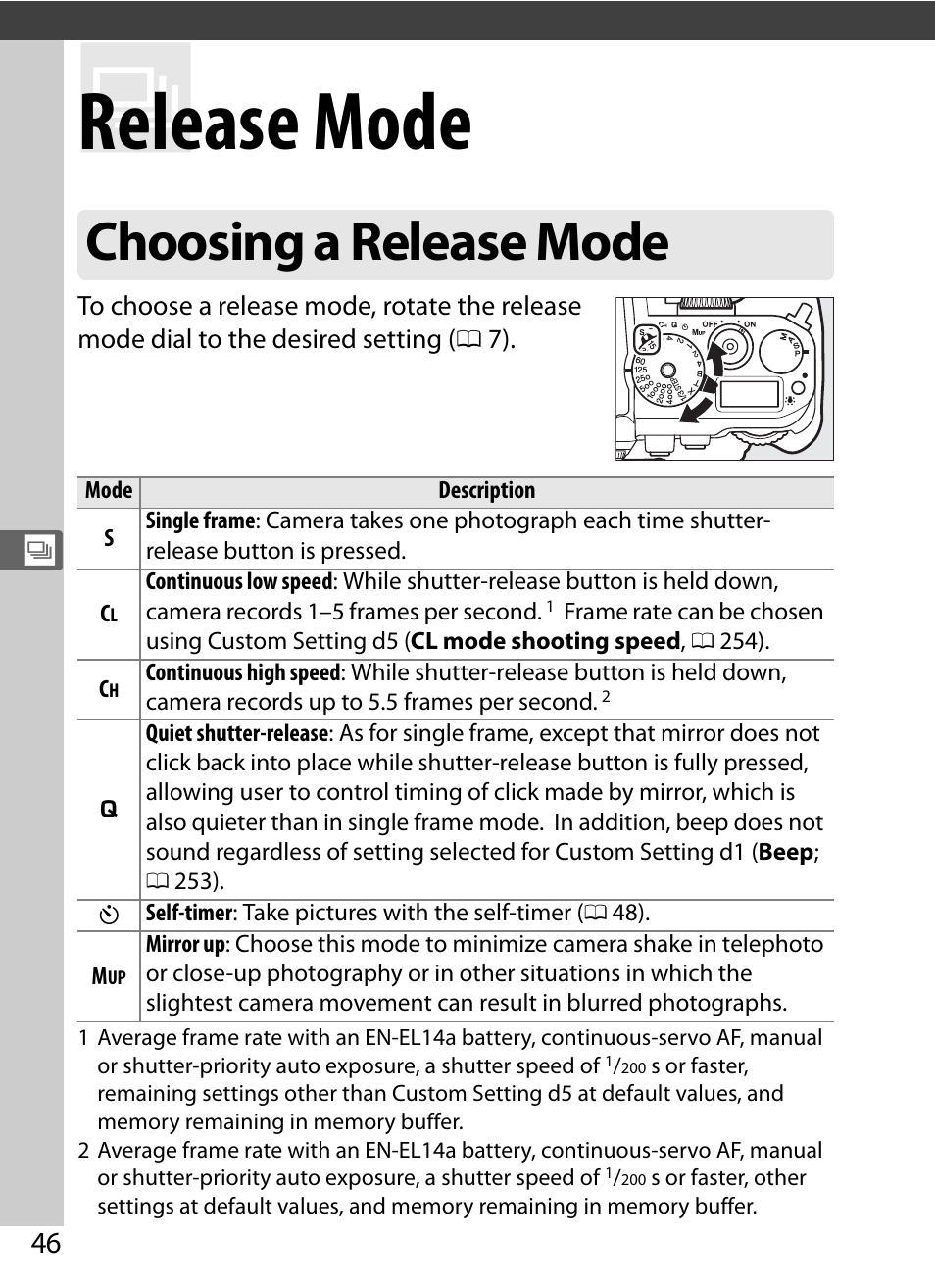 Release mode, Choosing a release mode | Nikon Df User Manual | Page 66 / 396