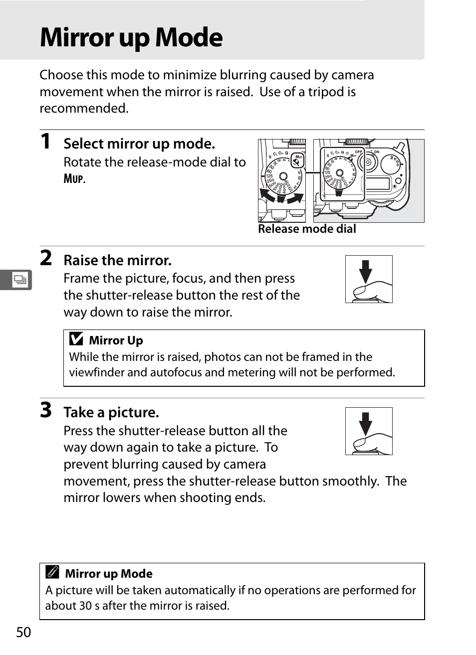 Mirror up mode | Nikon Df User Manual | Page 70 / 396