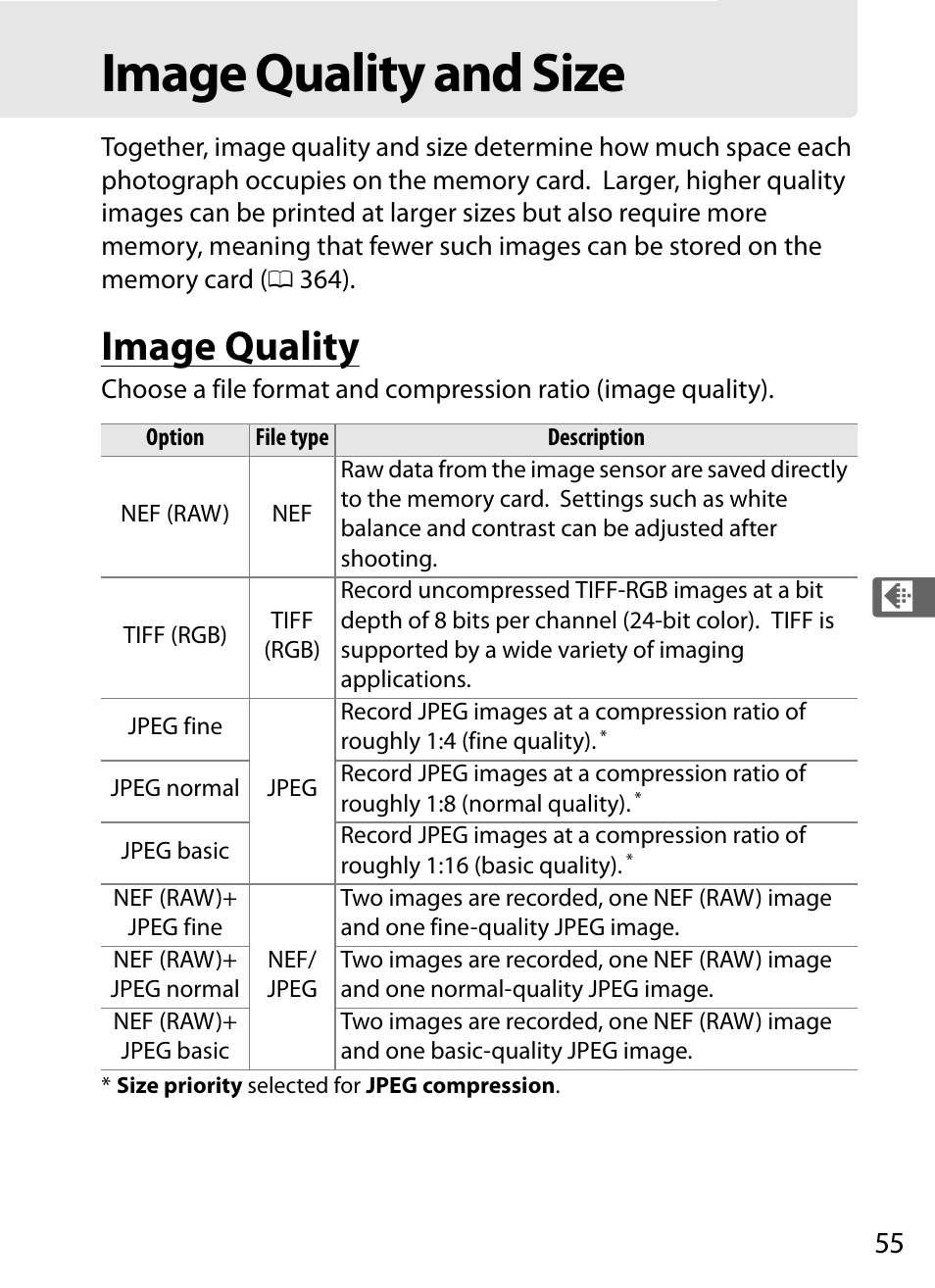 Image quality and size, Image quality | Nikon Df User Manual | Page 75 / 396