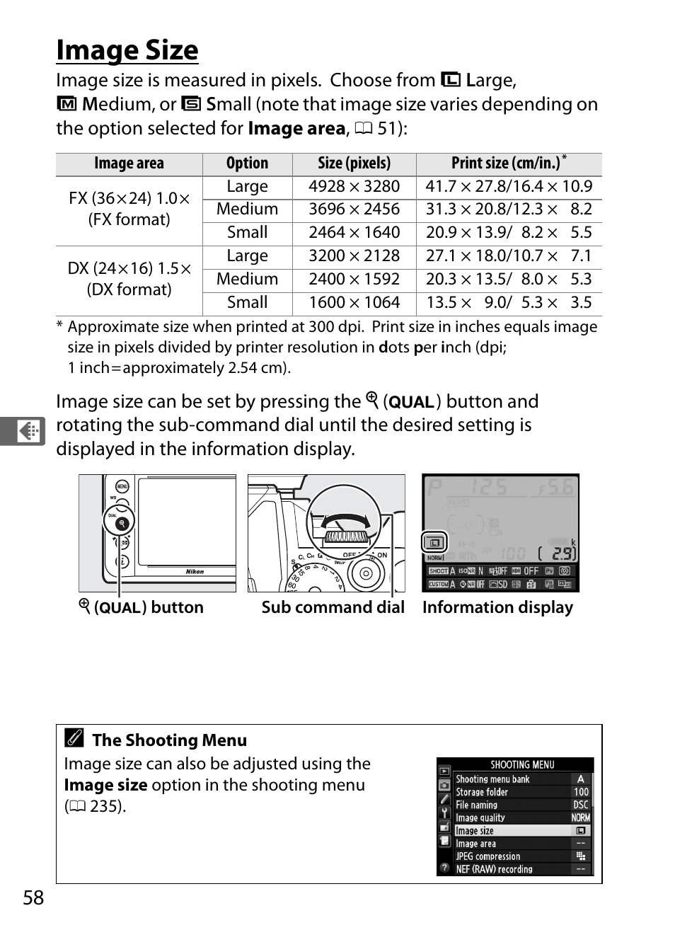 Image size | Nikon Df User Manual | Page 78 / 396