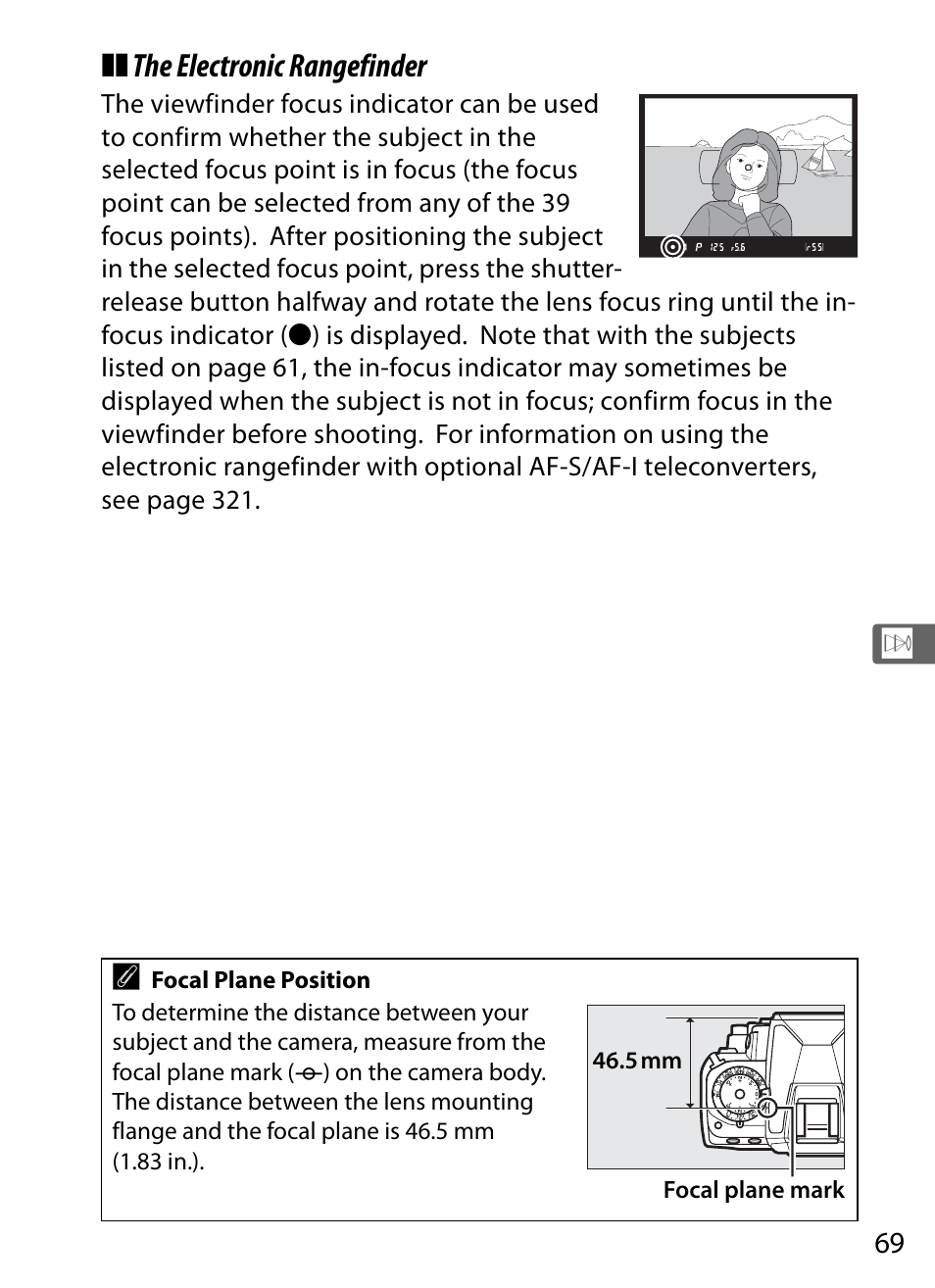 The electronic rangefinder | Nikon Df User Manual | Page 89 / 396