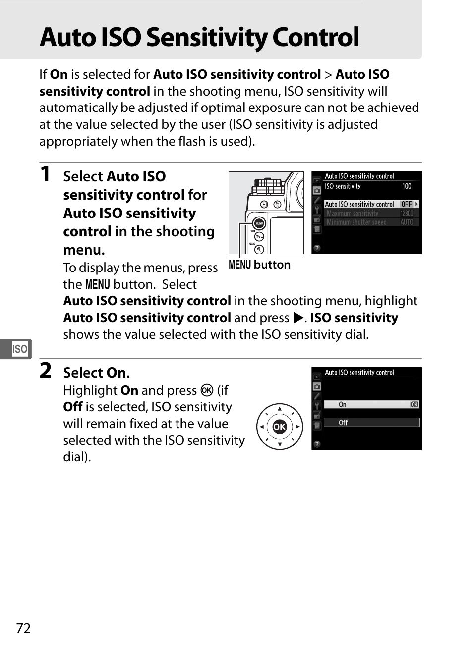 Auto iso sensitivity control | Nikon Df User Manual | Page 92 / 396