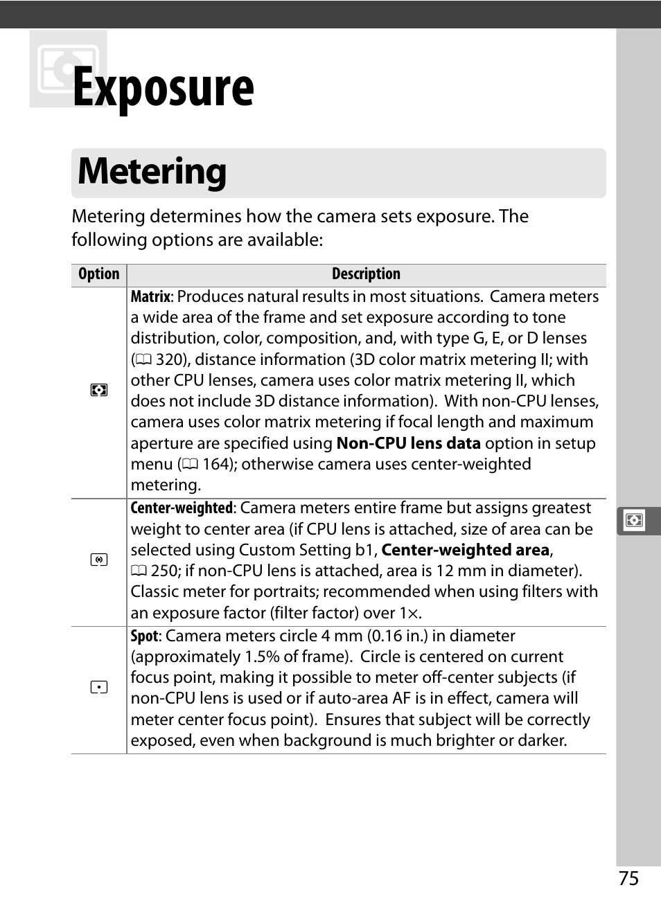 Exposure, Metering | Nikon Df User Manual | Page 95 / 396