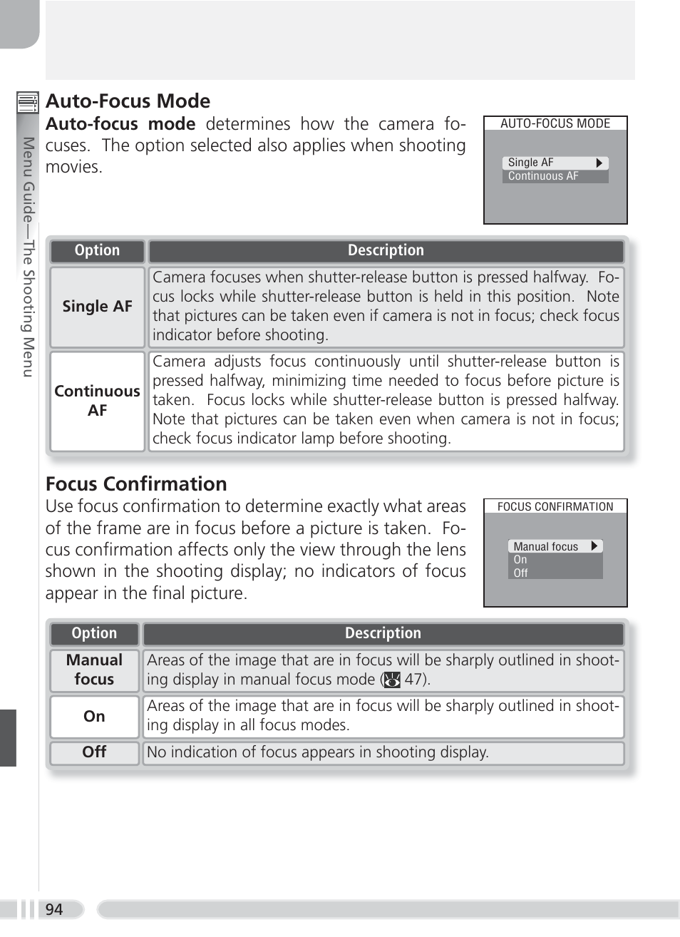 Auto-focus mode, Focus confi rmation | Nikon 8700 User Manual | Page 104 / 164