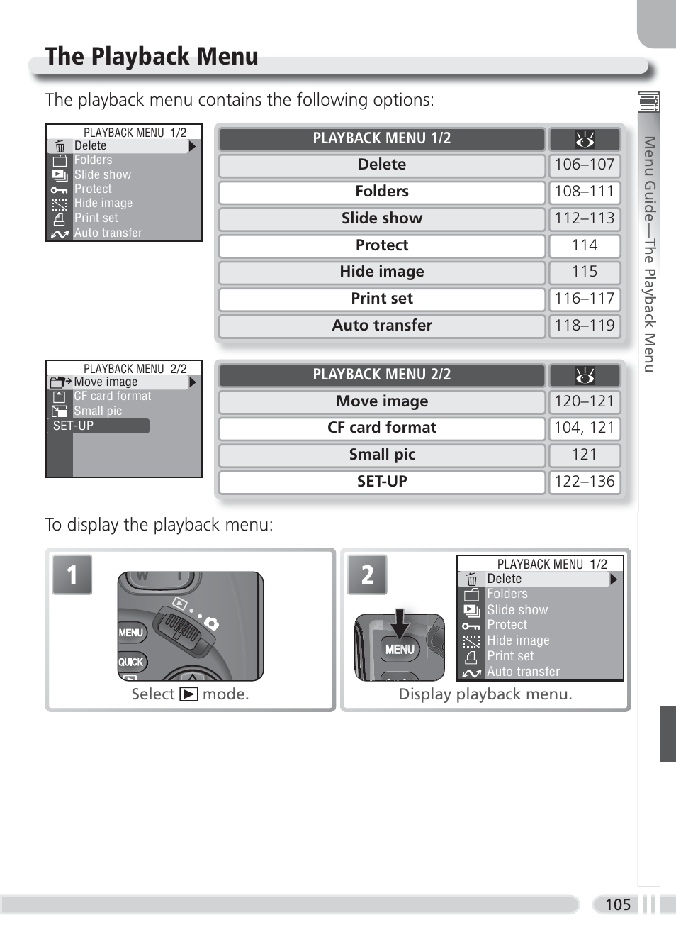 The playback menu | Nikon 8700 User Manual | Page 115 / 164