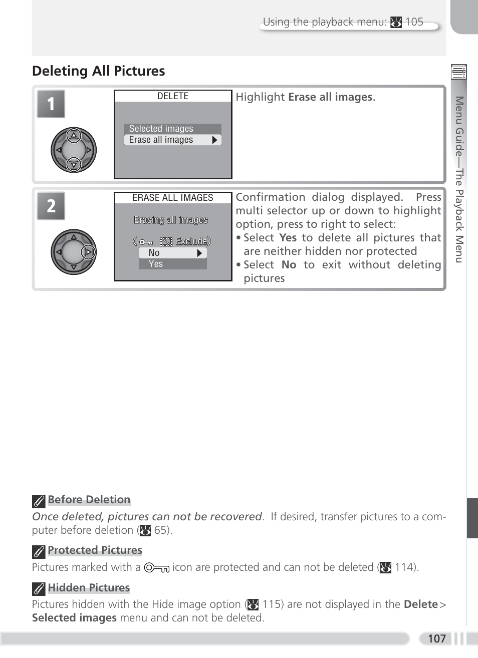 Deleting all pictures | Nikon 8700 User Manual | Page 117 / 164