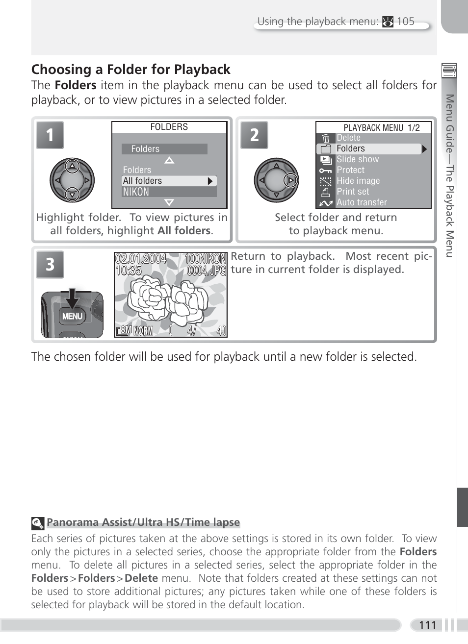 Choosing a folder for playback | Nikon 8700 User Manual | Page 121 / 164