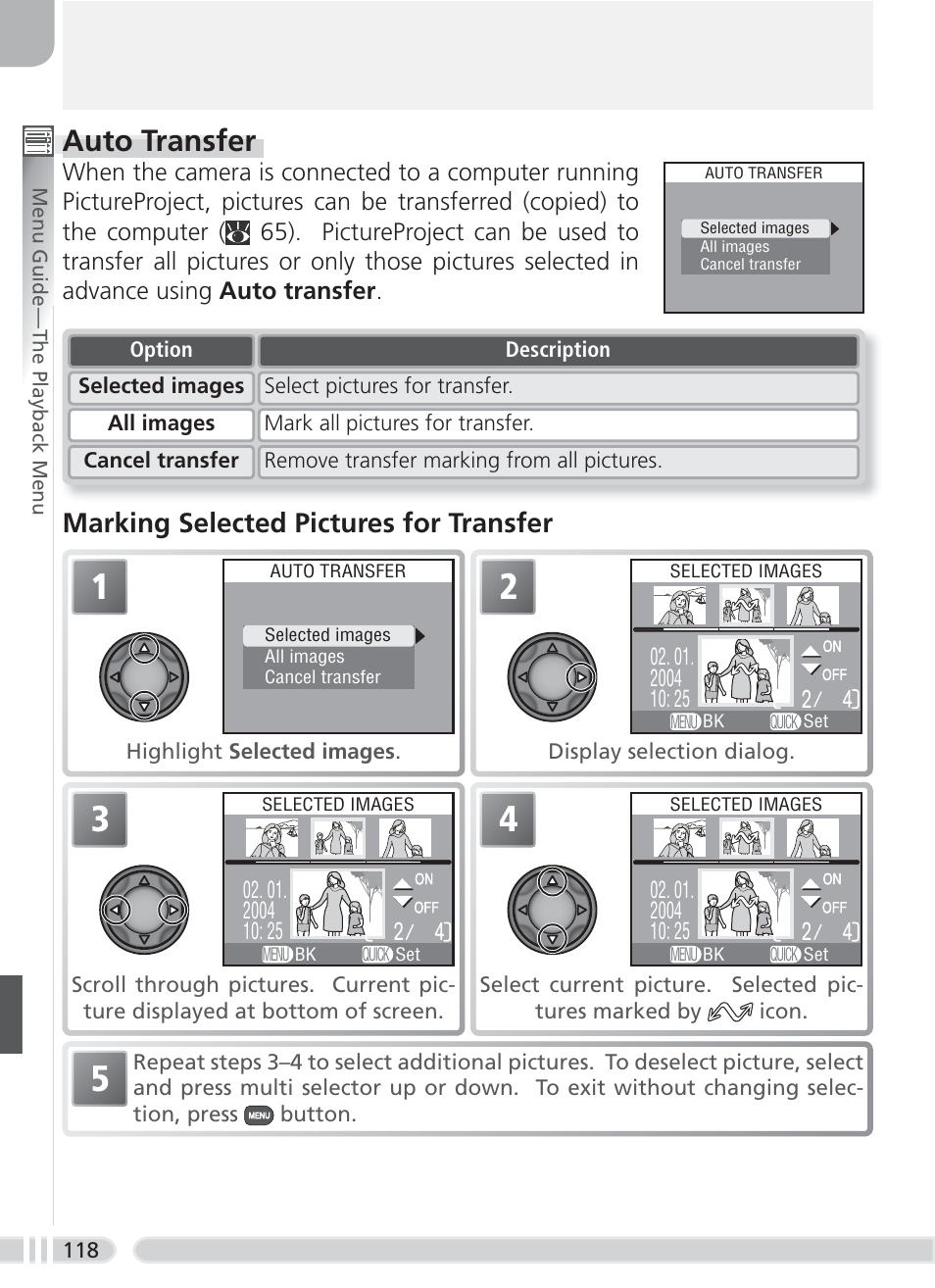 Auto transfer, Marking selected pictures for transfer | Nikon 8700 User Manual | Page 128 / 164