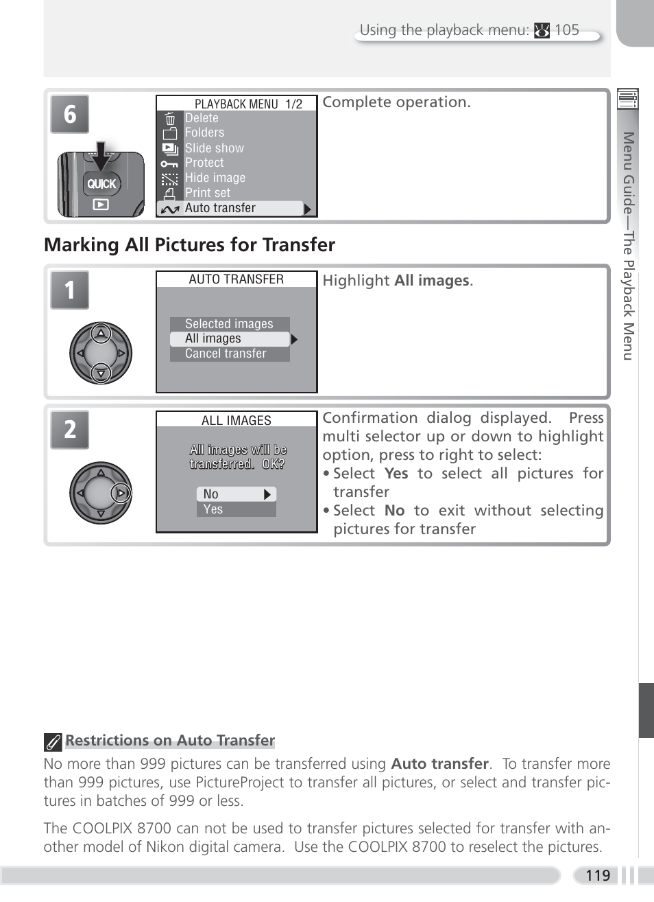 Marking all pictures for transfer | Nikon 8700 User Manual | Page 129 / 164