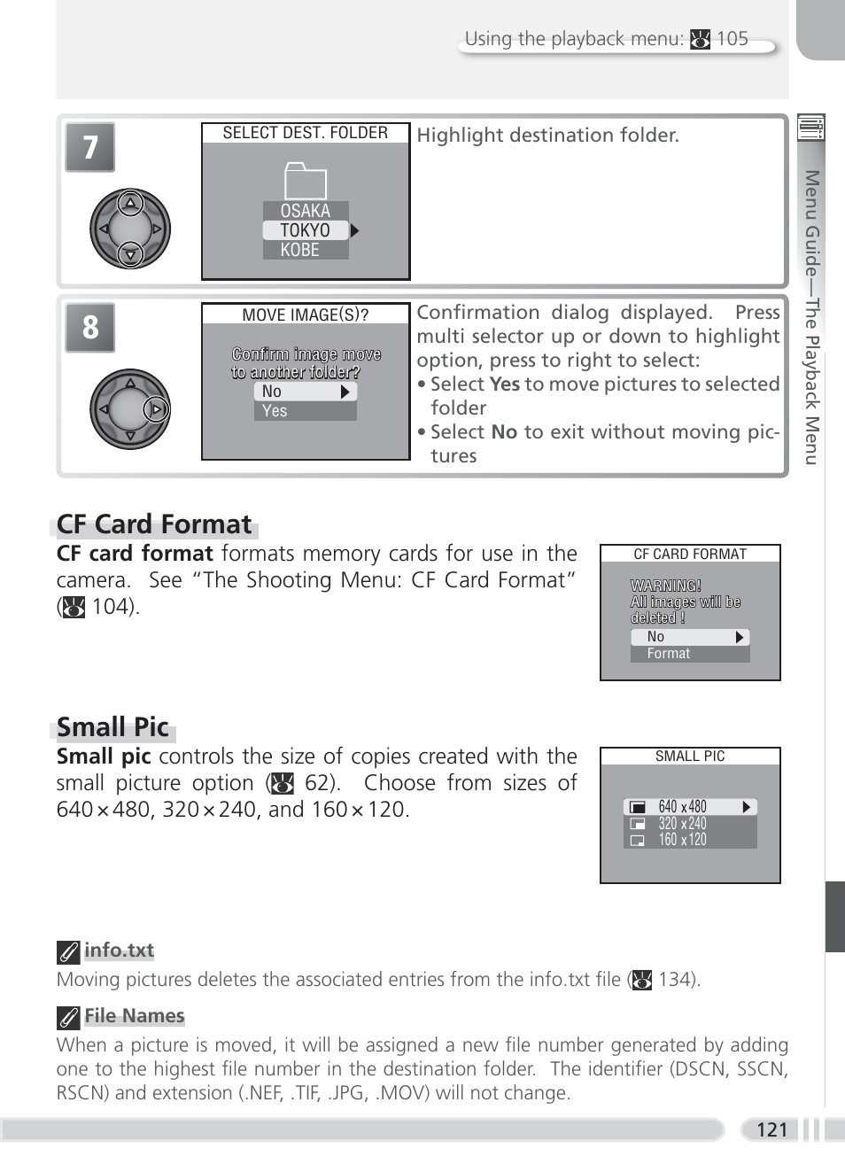 Cf card format, Small pic | Nikon 8700 User Manual | Page 131 / 164