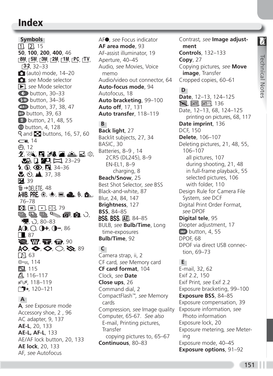 Index | Nikon 8700 User Manual | Page 161 / 164