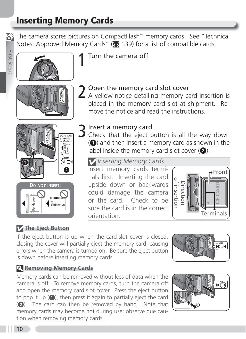 Inserting memory cards | Nikon 8700 User Manual | Page 20 / 164