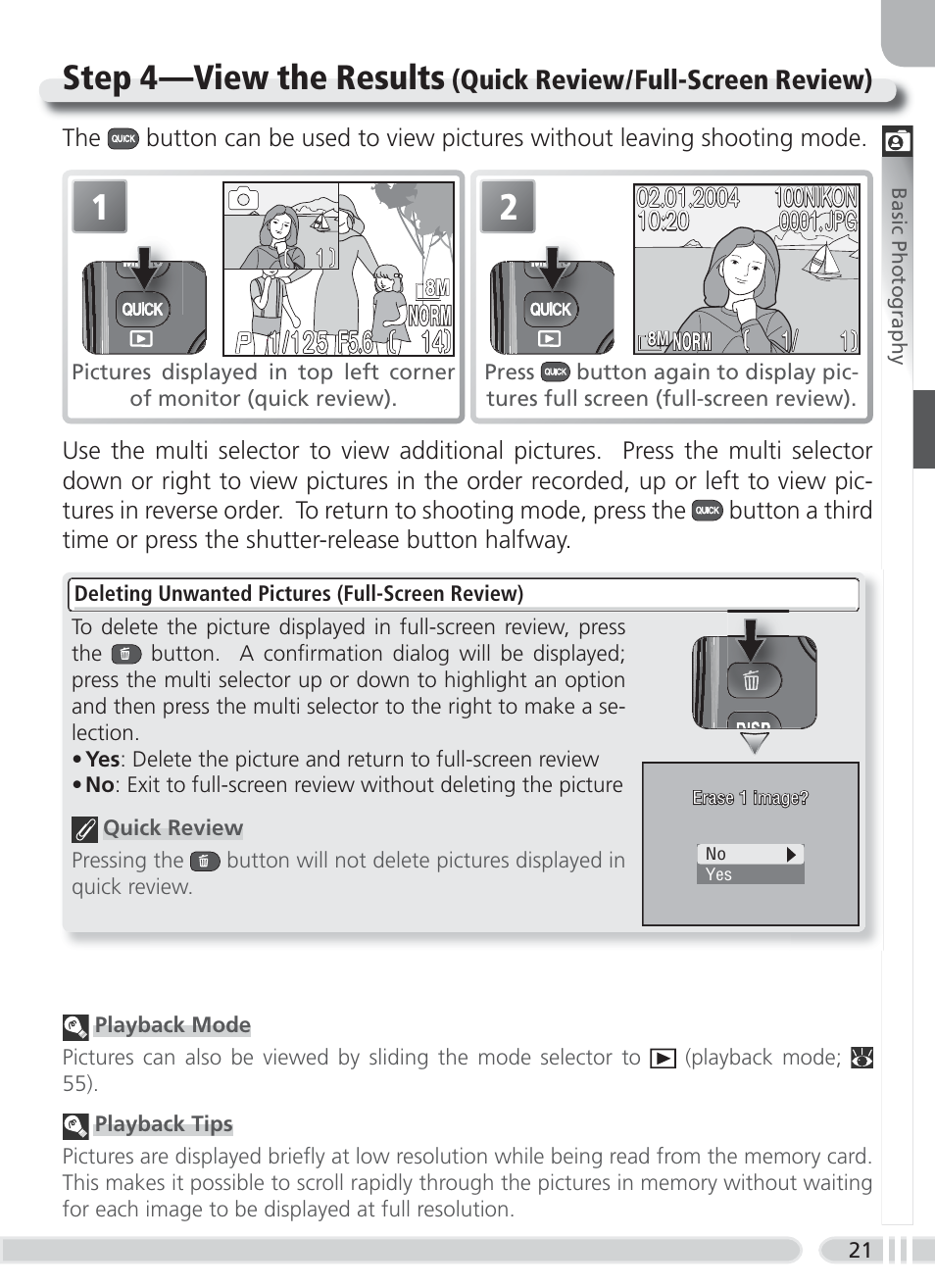 Step 4 — view the results, Quick review / full-screen review) | Nikon 8700 User Manual | Page 31 / 164