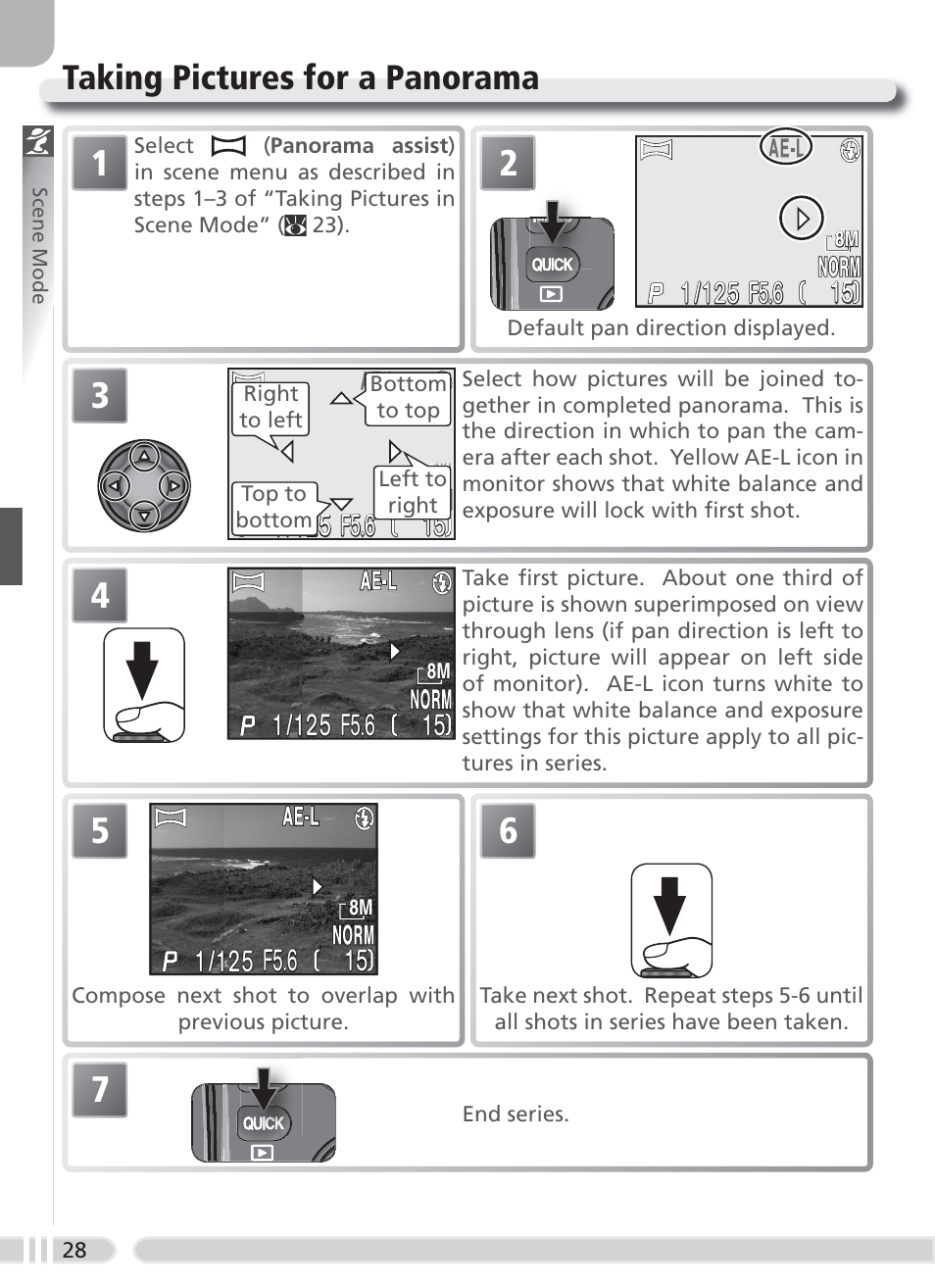 Taking pictures for a panorama | Nikon 8700 User Manual | Page 38 / 164