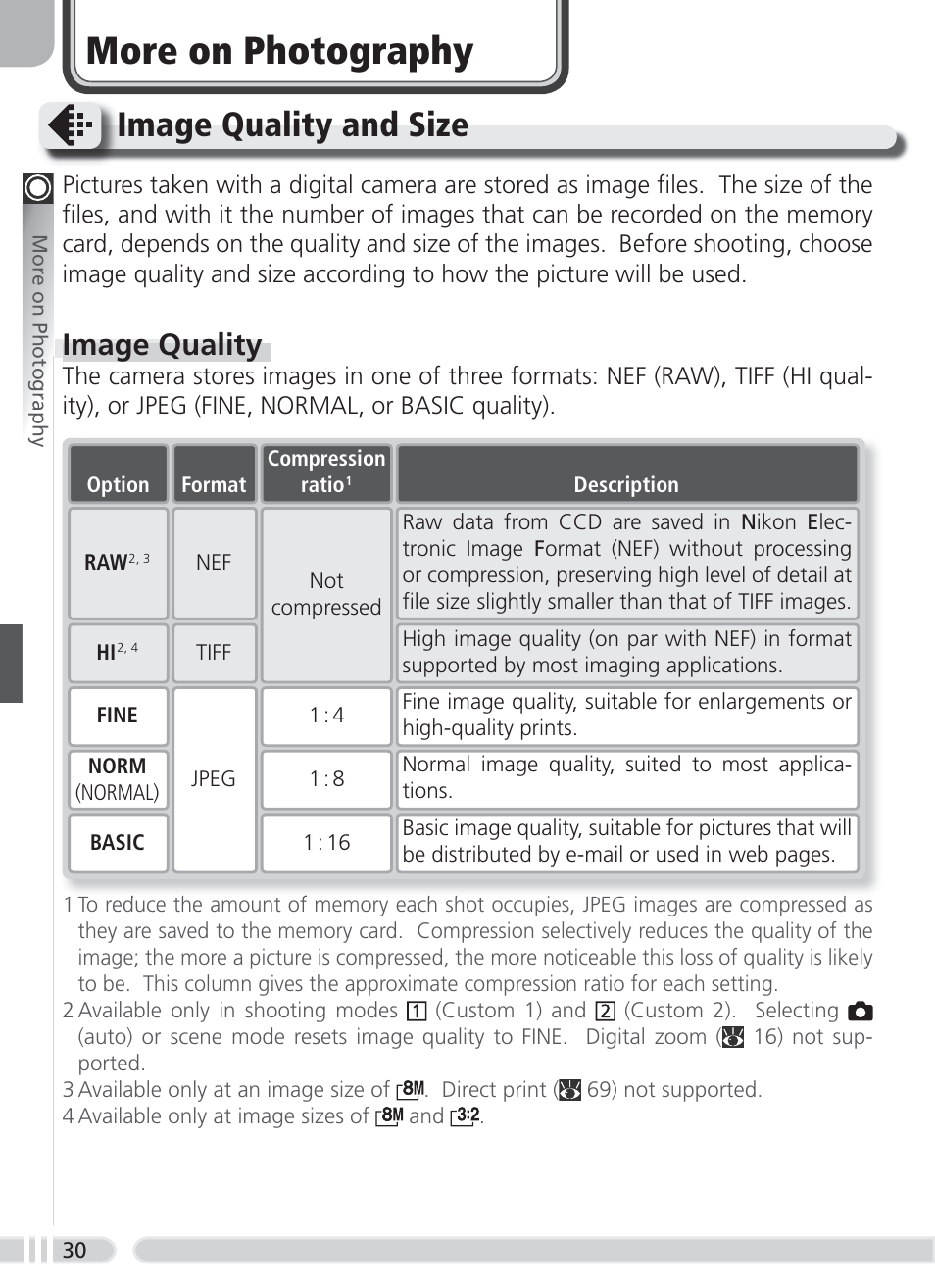 More on photography, Image quality and size, Image quality | Nikon 8700 User Manual | Page 40 / 164